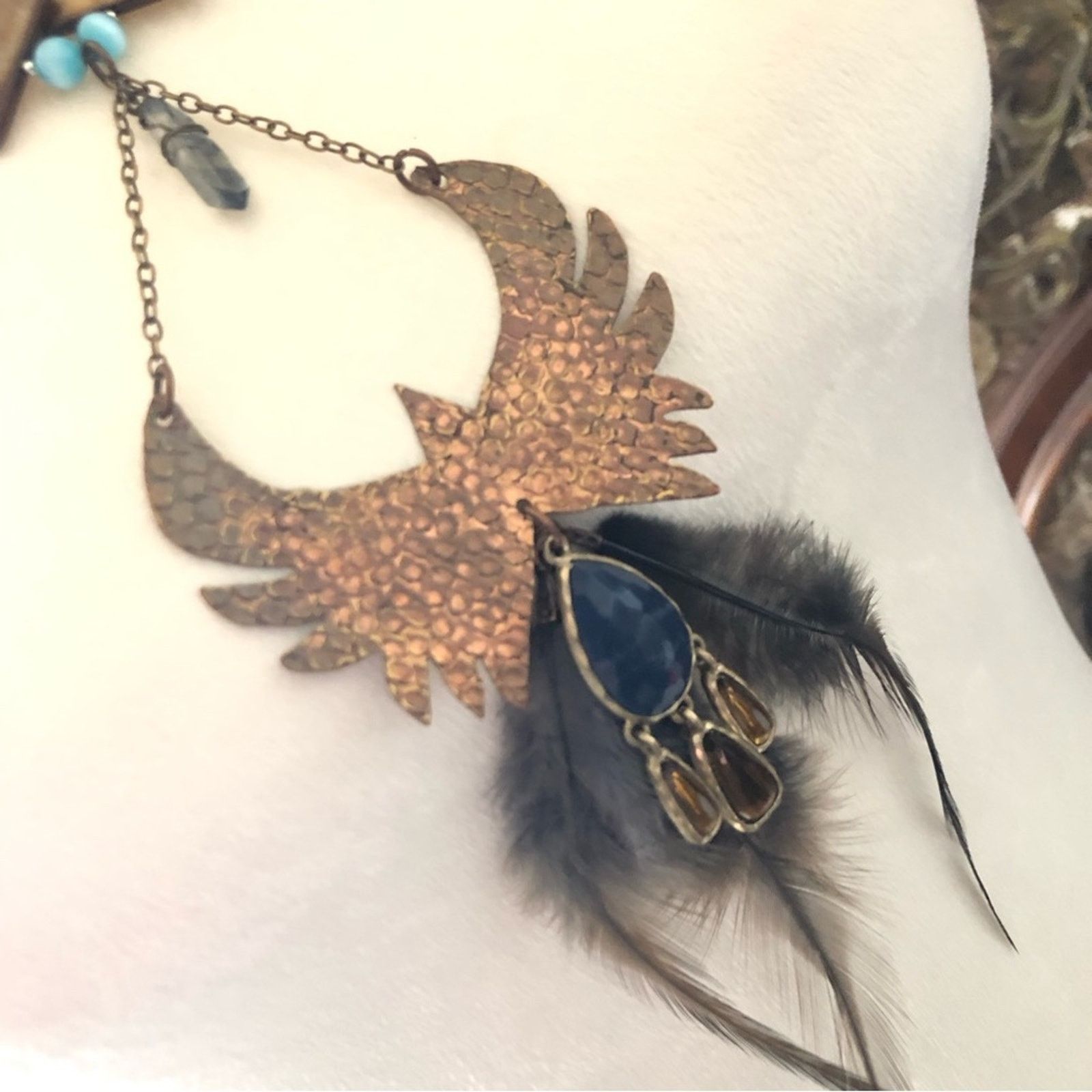 Jewelry Handcrafted copper eagle Czech Pearl tiger eye necklace Size ONE SIZE - 8 Thumbnail