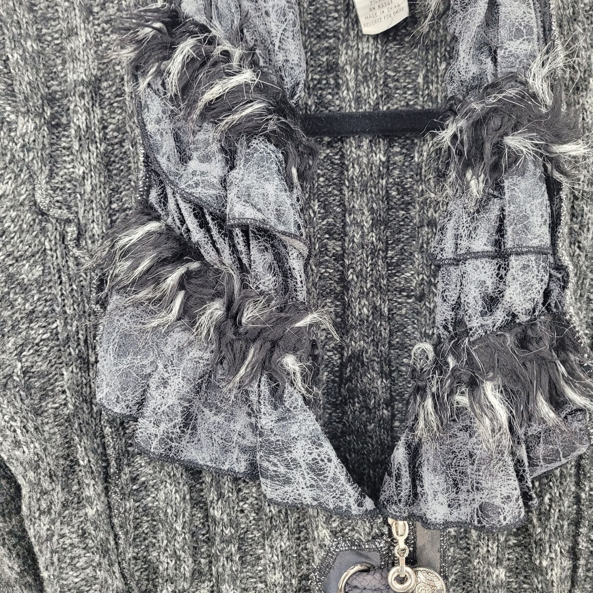 Vintage Vtg 90s Gothic Ruffled Knit Cardigan Sweater Sz L Faux Fur T Size L / US 10 / IT 46 - 2 Thumbnail