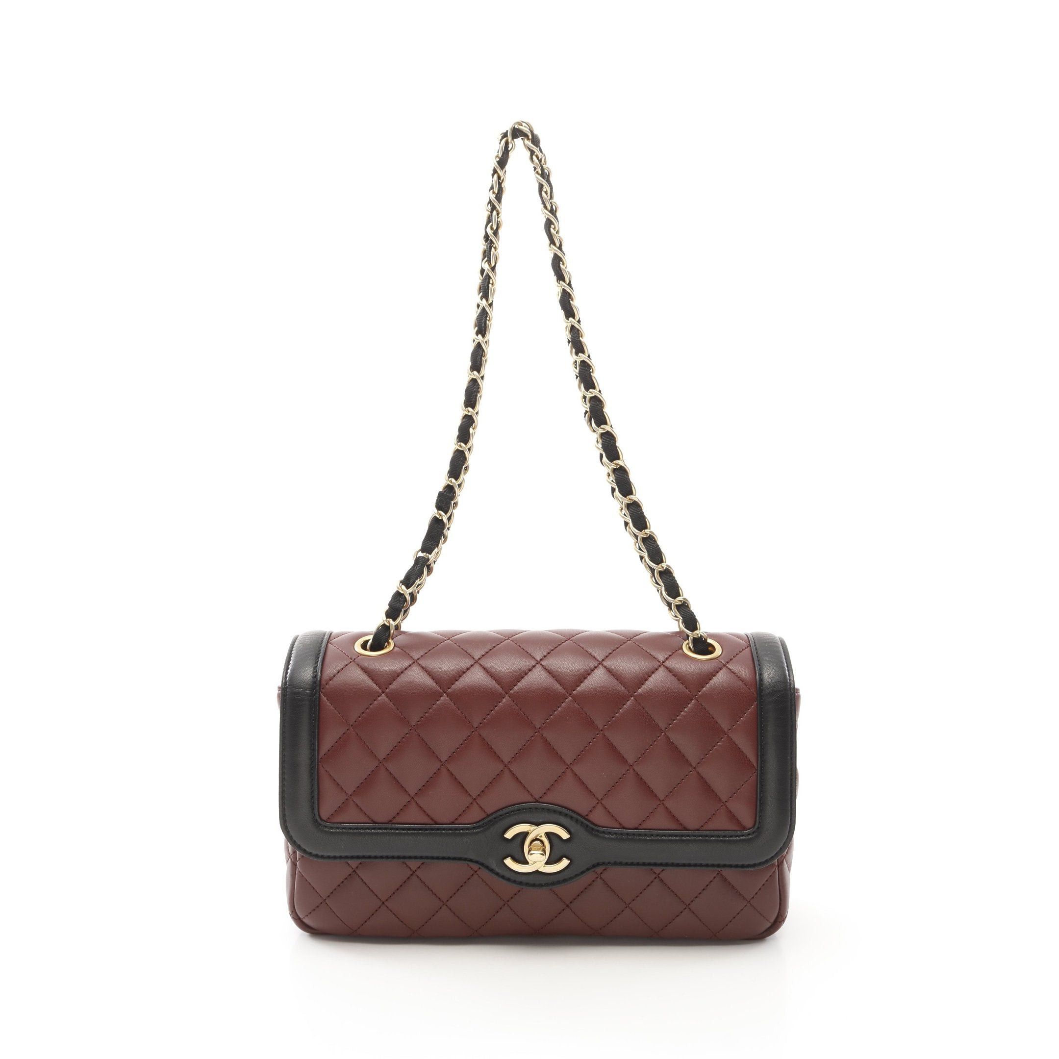 Chanel Chanel Matelasse Single Flap Double Chain Shoulder Bag Lambskin Brown Black Gold Hardware Size ONE SIZE - 1 Thumbnail