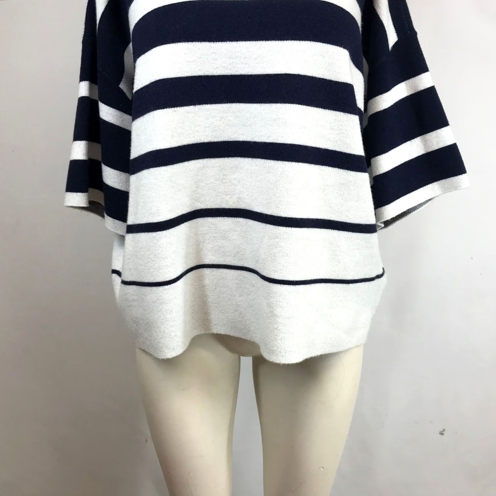 Vintage Maeve Anthropologie Navy White Striped Mock Neck Knit Top Size M Relaxed Fit Shirt Womens Knit Top Size M / US 6-8 / IT 42-44 - 3 Thumbnail