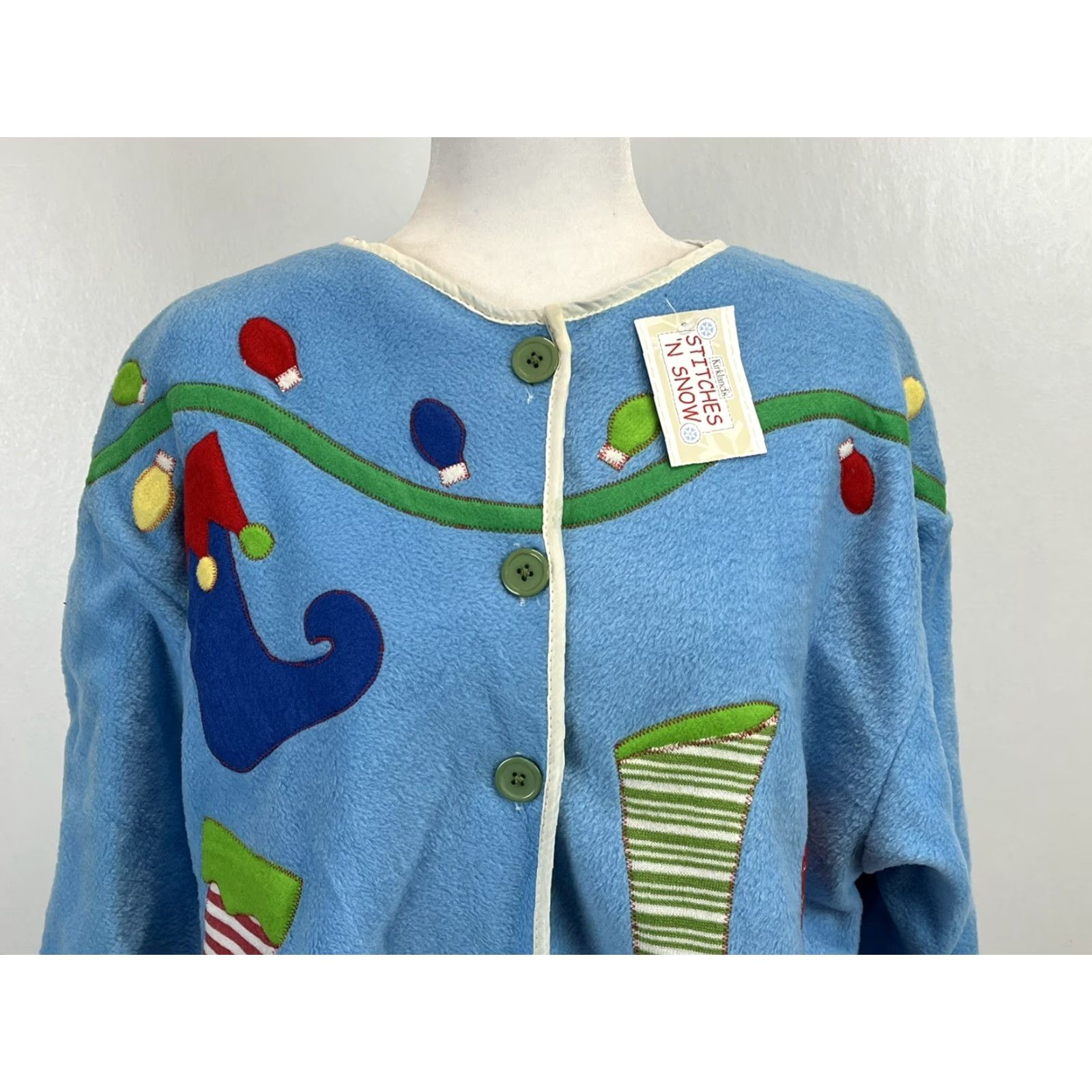 Vintage Vintage Kirklands Home Jacket One Size Womens 90’s Xmas Grandma Fleece Blue Blue? Size ONE SIZE - 5 Thumbnail