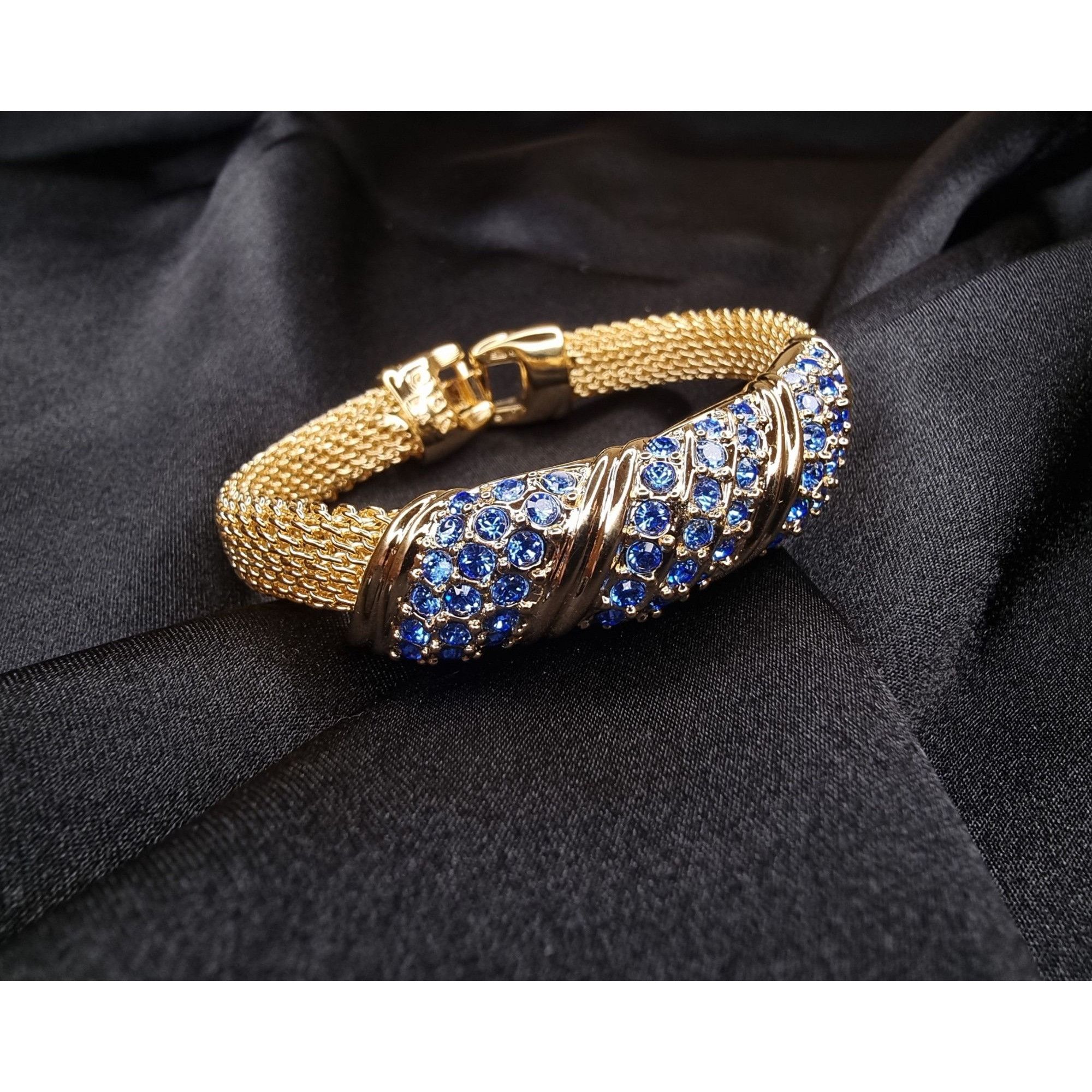 Vintage Vintage JBK Gold-Tone Bracelet With Blue Rhinestone Accents Size ONE SIZE - 1 Thumbnail