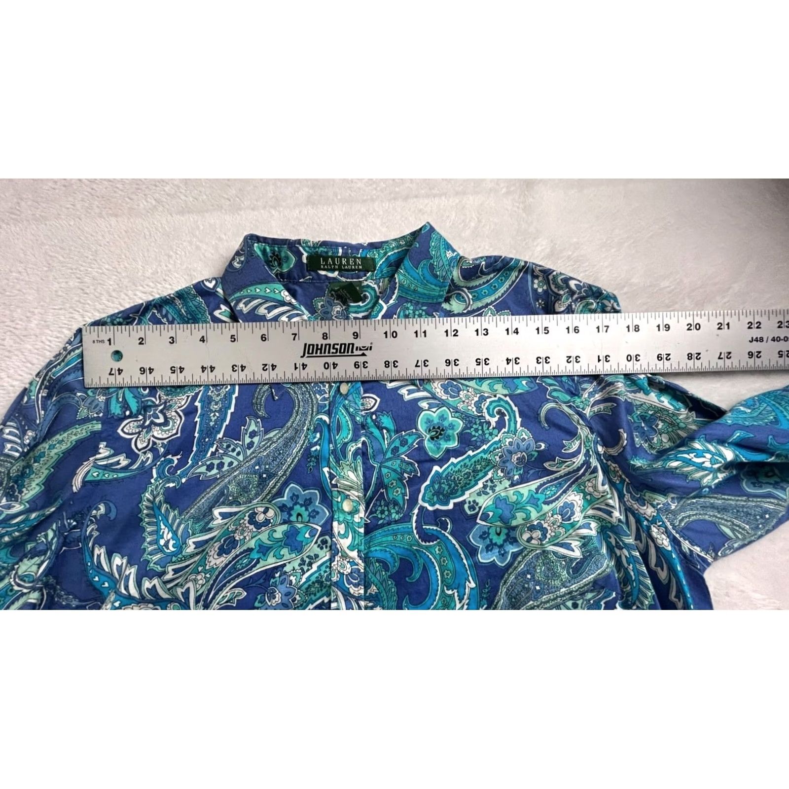 Ralph Lauren Lauren Ralph Shirt Womens 1X Blue Paisley Button Cotton Sleeves Size XL / US 12-14 / IT 48-50 - 4 Thumbnail
