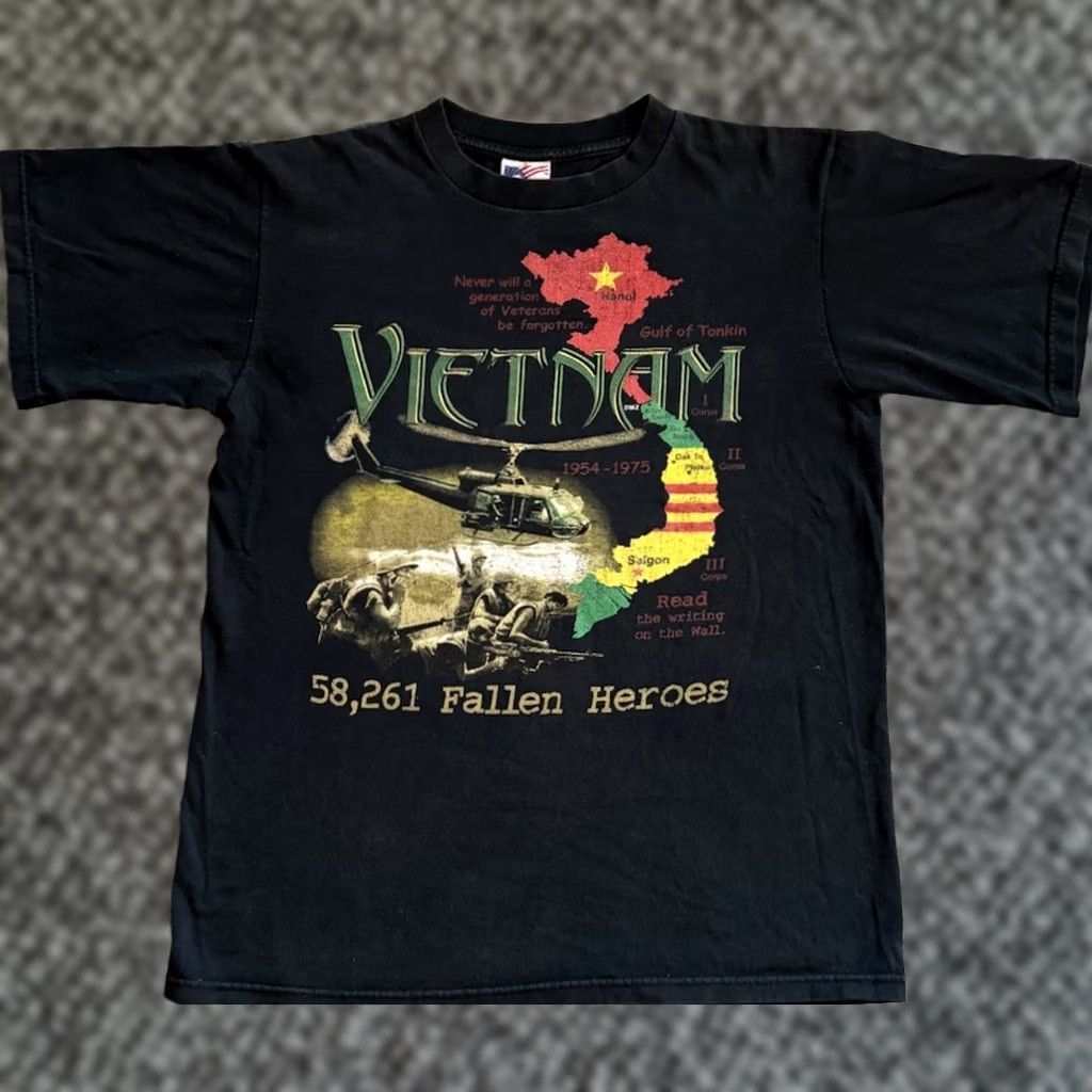 Vintage VINTAGE 90s Military Vietnam Fallen Soldiers T Shirt Sz M Black Jensen Rap Tee Mens Size US M / EU 48-50 / 2 - 1 Thumbnail