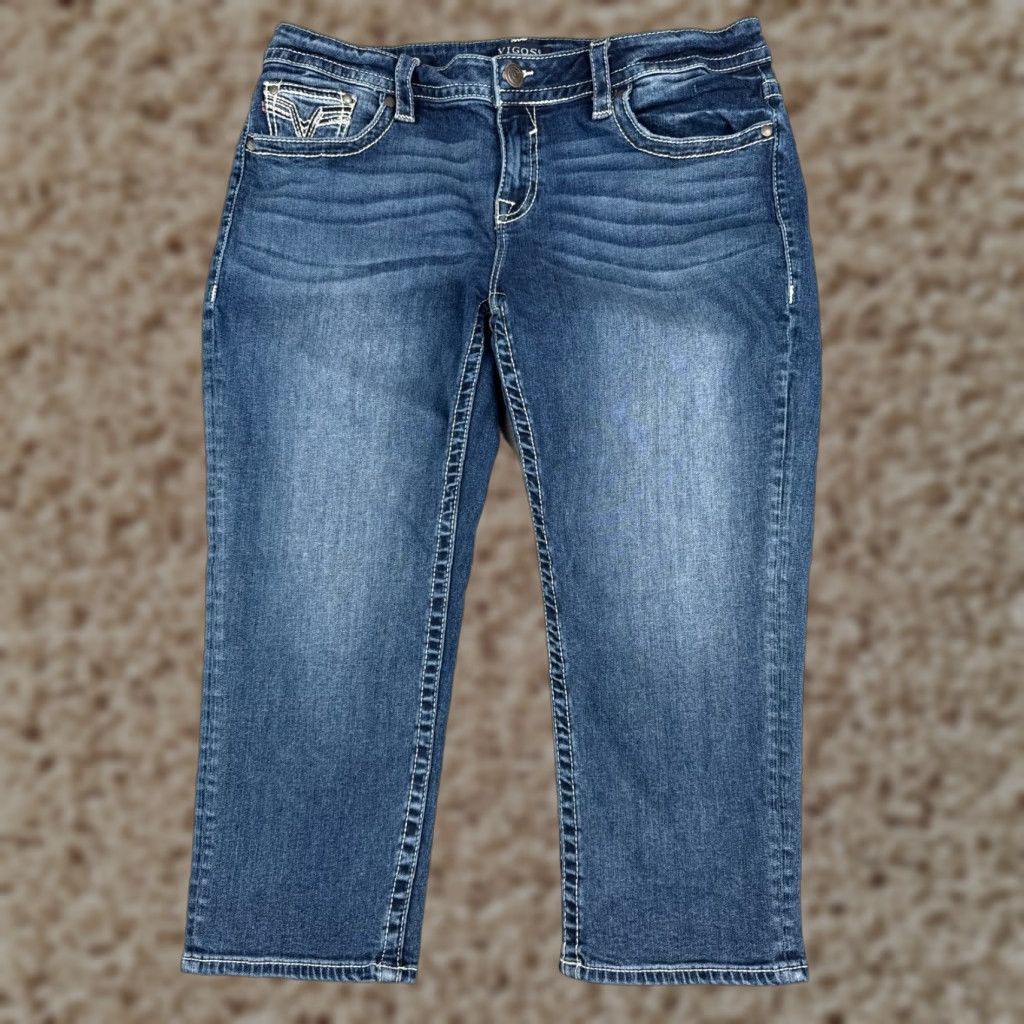 Vintage VIGOSS Jeans Womens 12 Blue Denim Carpi Embroidered Mid Rise Cotton Blend 32x21 Jeans Size 34" / US 12 / IT 48 - 1 Thumbnail