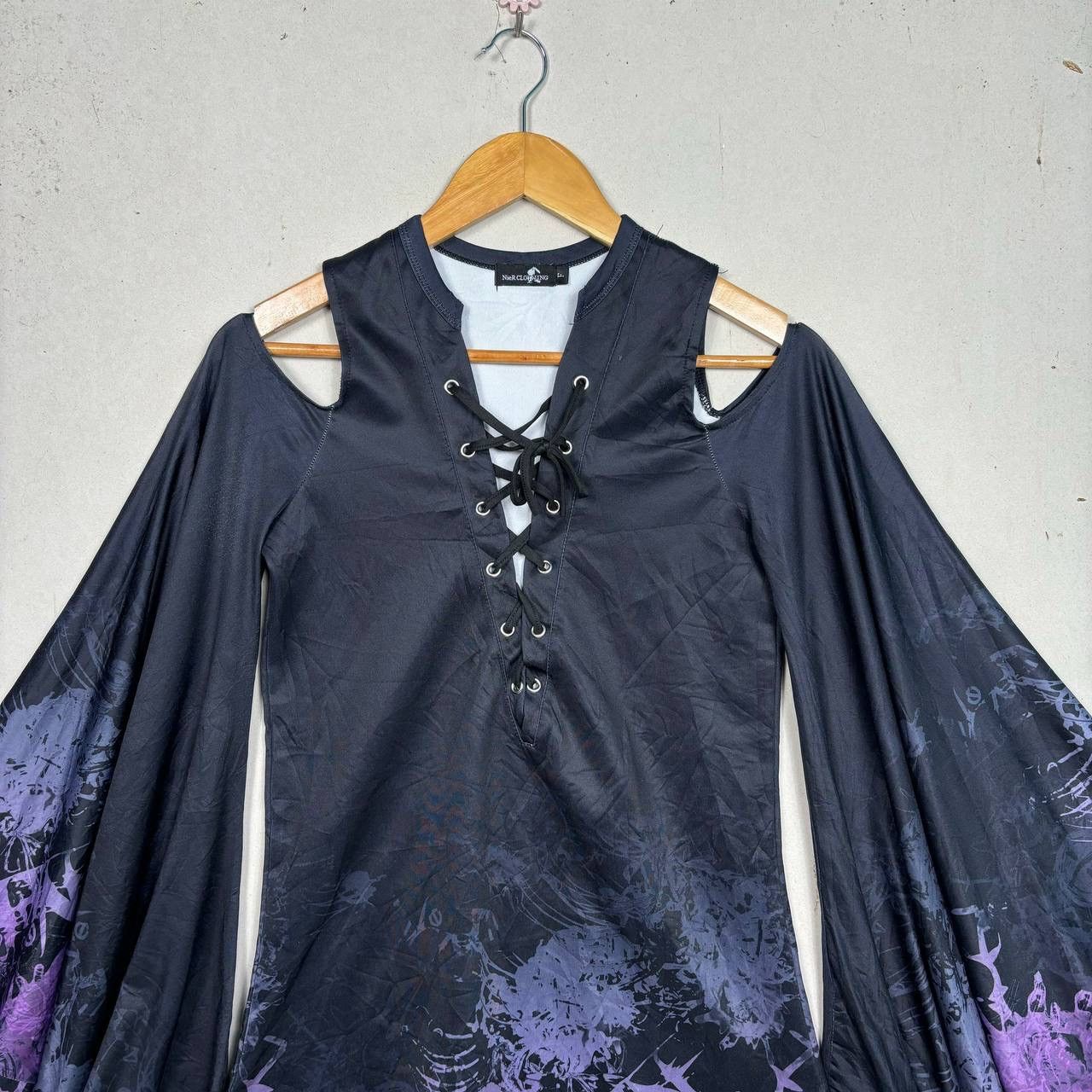 Japanese Brand NieR Japan Gothic Lace-Up Cold Shoulder Top | Size F Size S / US 4 / IT 40 - 4 Thumbnail