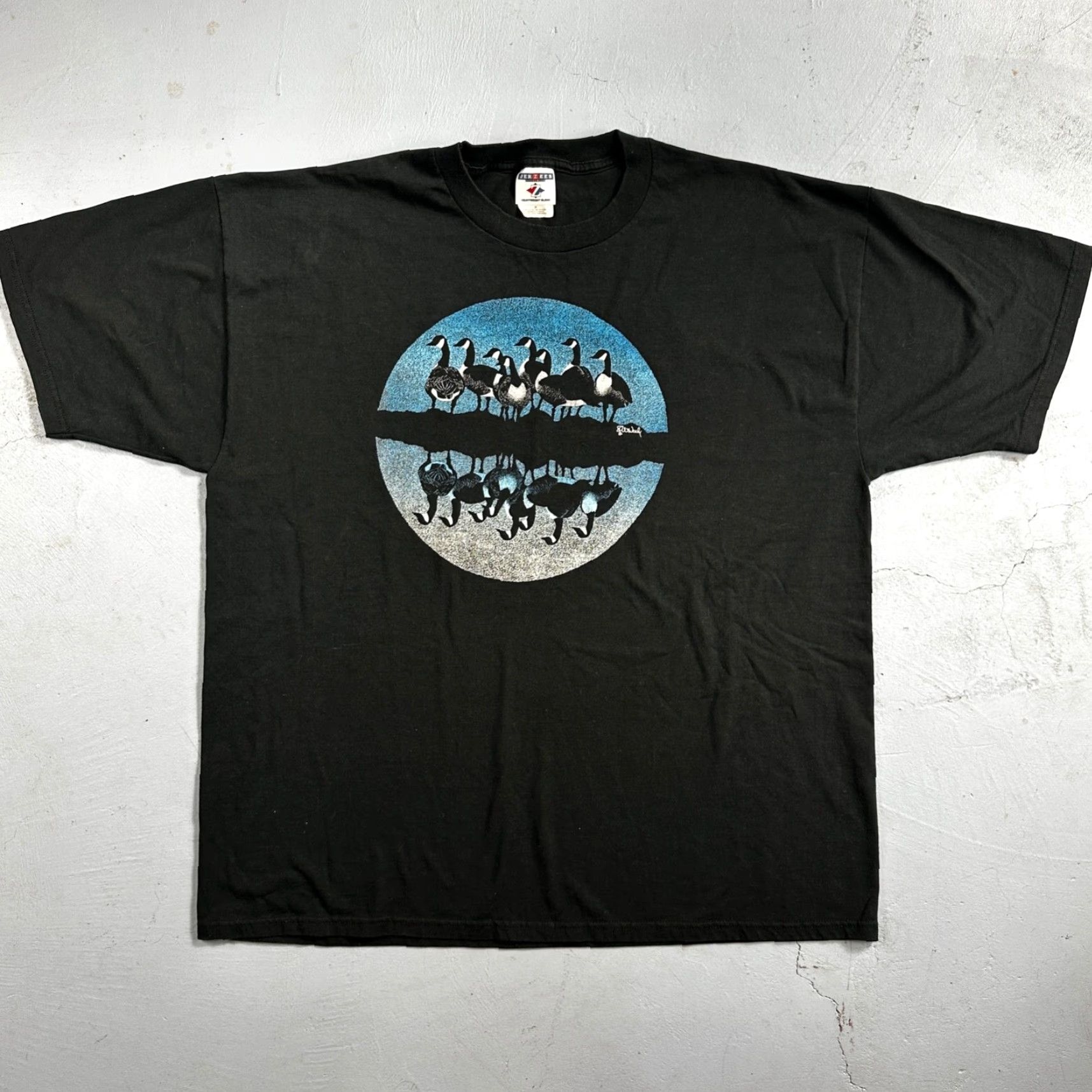 Jerzees VINTAGE Jerzees T-Shirt Art Geese Duck 90s Black 2XL Men Crew Neck Short Sleeve Graphic Print Autumn 70s 80s 90s Boy/Gentle? Size US XXL / EU 58 / 5 - 2 Thumbnail