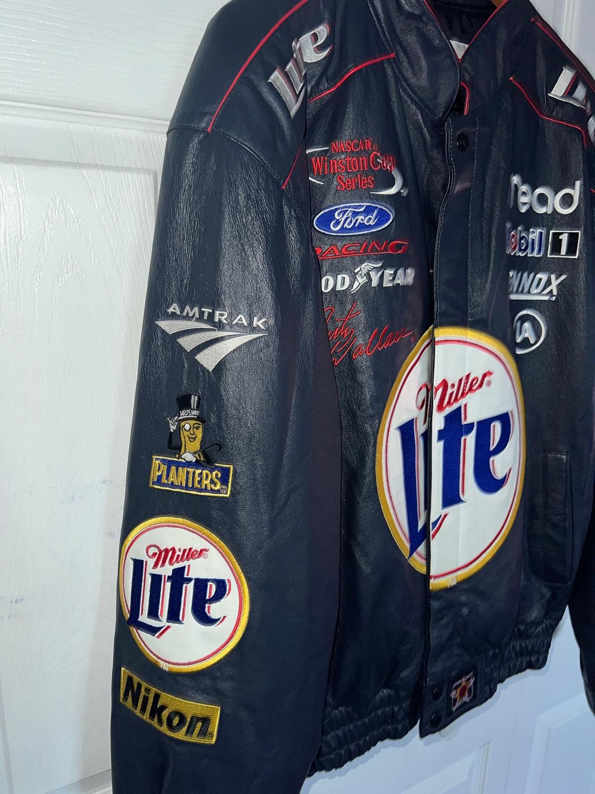 Chase Authentics Miller Lite Vintage NASCAR Navy Leather Jacket Size US L / EU 52-54 / 3 - 6 Thumbnail