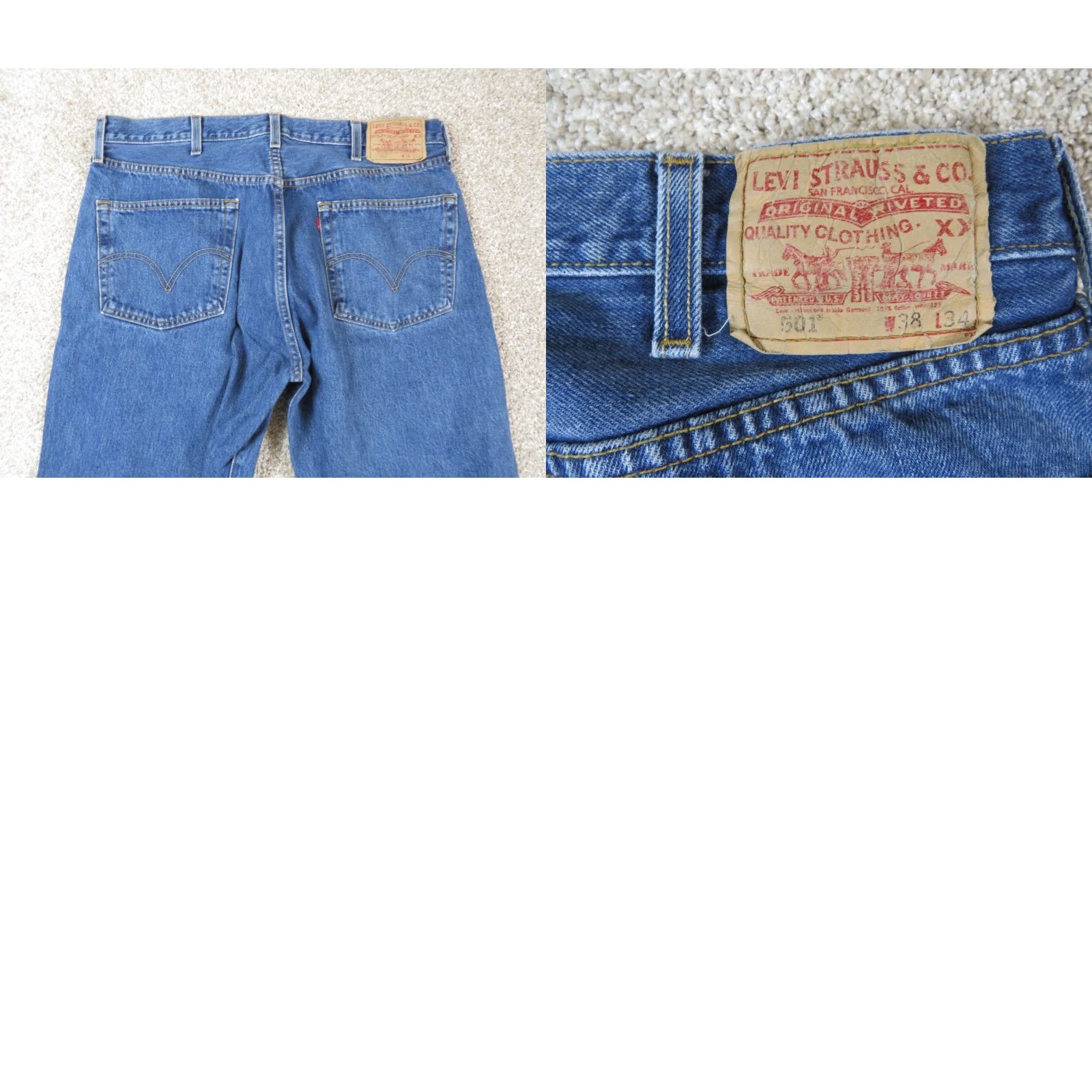 Levi's VINTAGE Levi's 501 Jeans Straight Leg Button Fly Blue 37X32 Men Regular Denim Cotton 90s USA Size US 37 - 9 Thumbnail