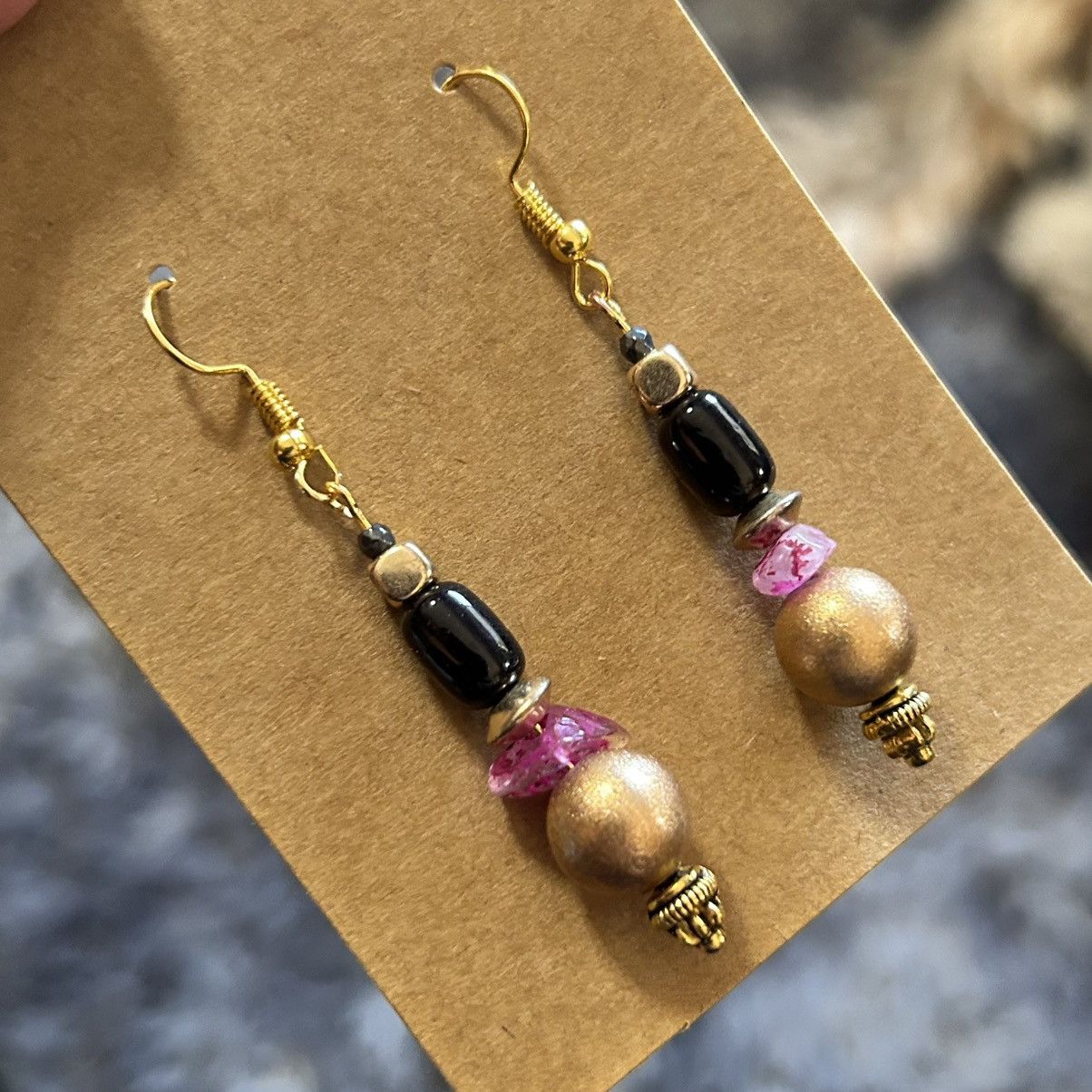 Handmade Handcrafted elegant matte vintage bead jet cat eye earrings Size ONE SIZE - 1 Thumbnail