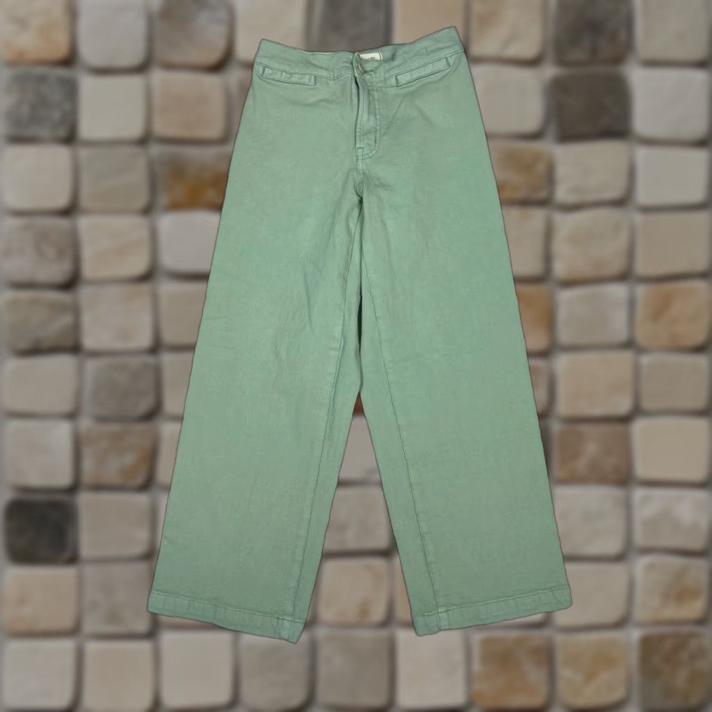 Madewell Madewell Emmett Wide Leg Cropped Pants Womens 25P Green Stretch Mid Rise Canvas Button Zip Flat Front Casual Travel Size 42" / US 20 - 1 Thumbnail