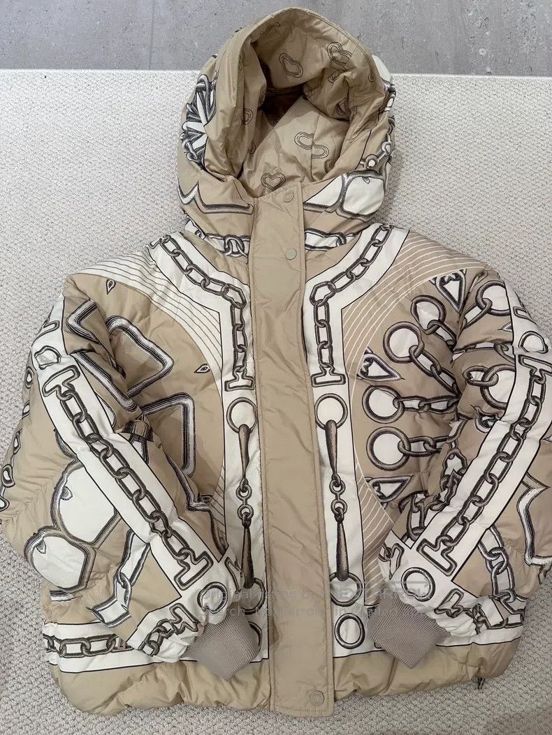 Hermes Double-faced short winter down coat terracotta bei