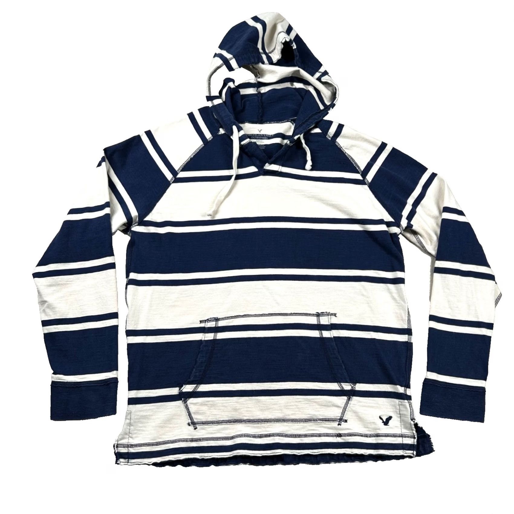 American Eagle Outfitters American Eagle Outfitters Hoodie Mens L Striped Navy Blue Pockets Pullover Drawstring Clothing Size US L / EU 52-54 / 3 - 2 Thumbnail