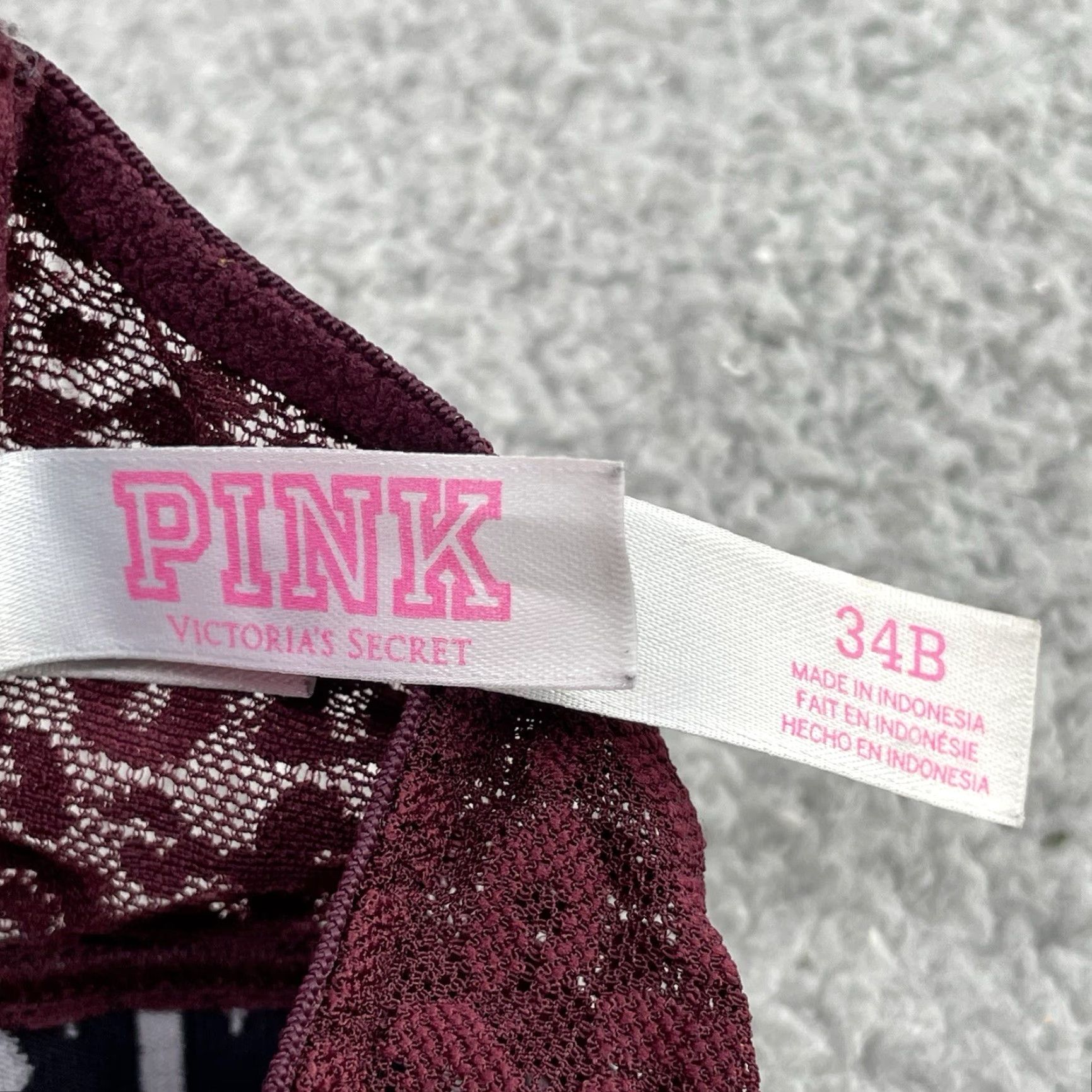 Victoria's Secret VINTAGE Victoria's Secret Sport Push Up Bra Womens 34B Burgundy Floral Lace Underwire Size ONE SIZE - 5 Thumbnail