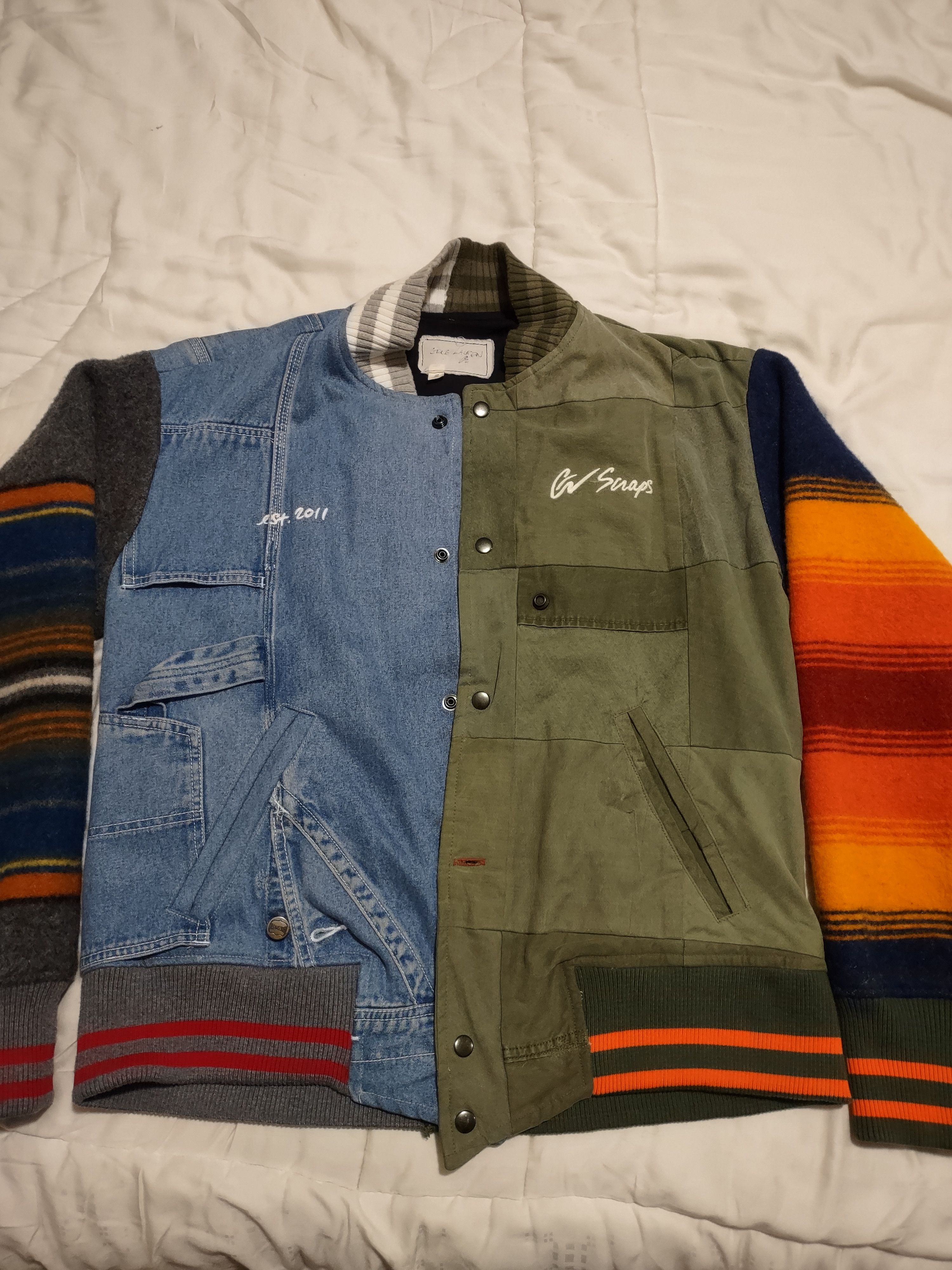 Greg Lauren Greg Lauren 50/50 Varsity Jacket - Blue Satin / Denim