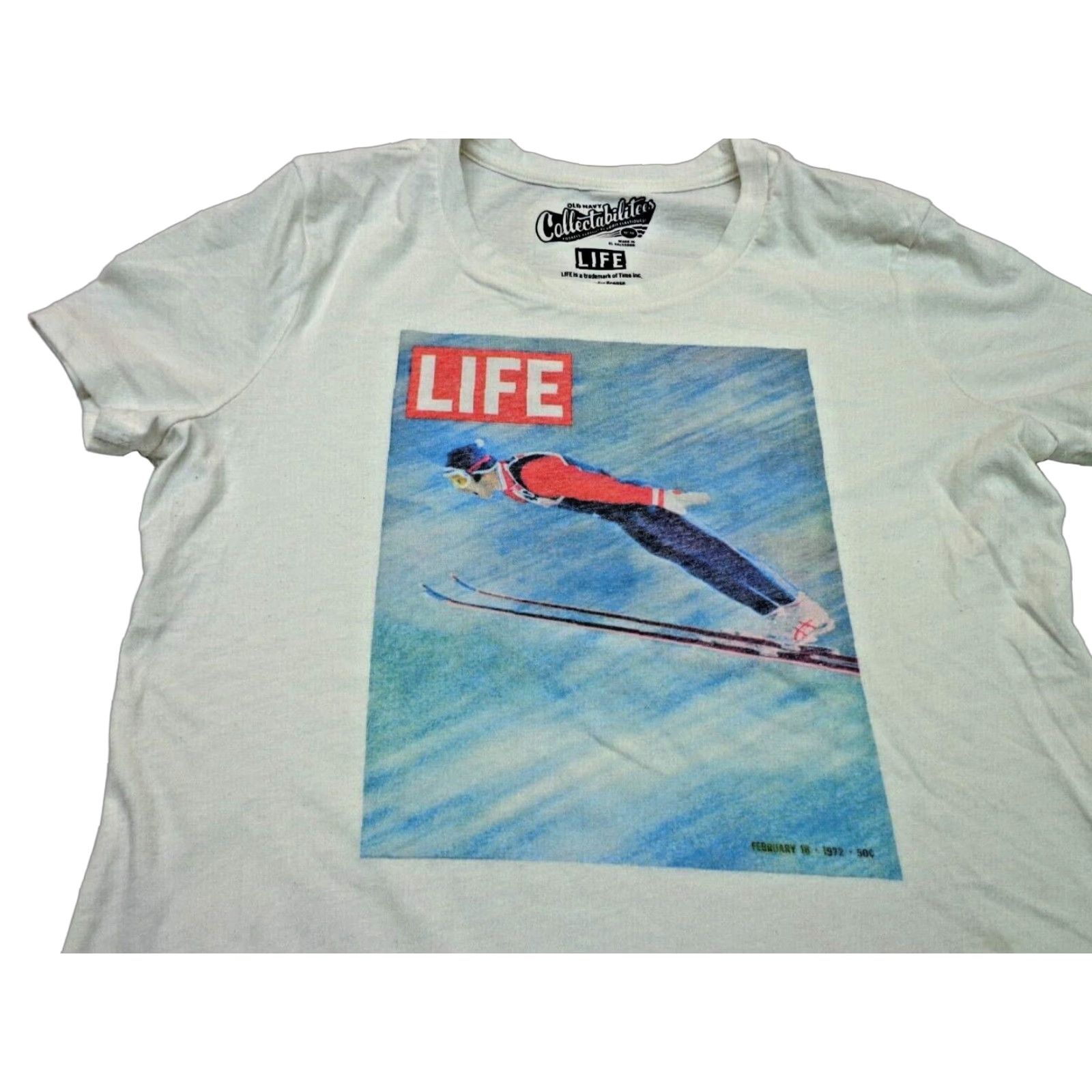 Old Navy Old Navy T-Shirt Womens Medium White Down Hill Skier Crew Neck Short Sleeve Regular Fit Size M / US 6-8 / IT 42-44 - 1 Thumbnail