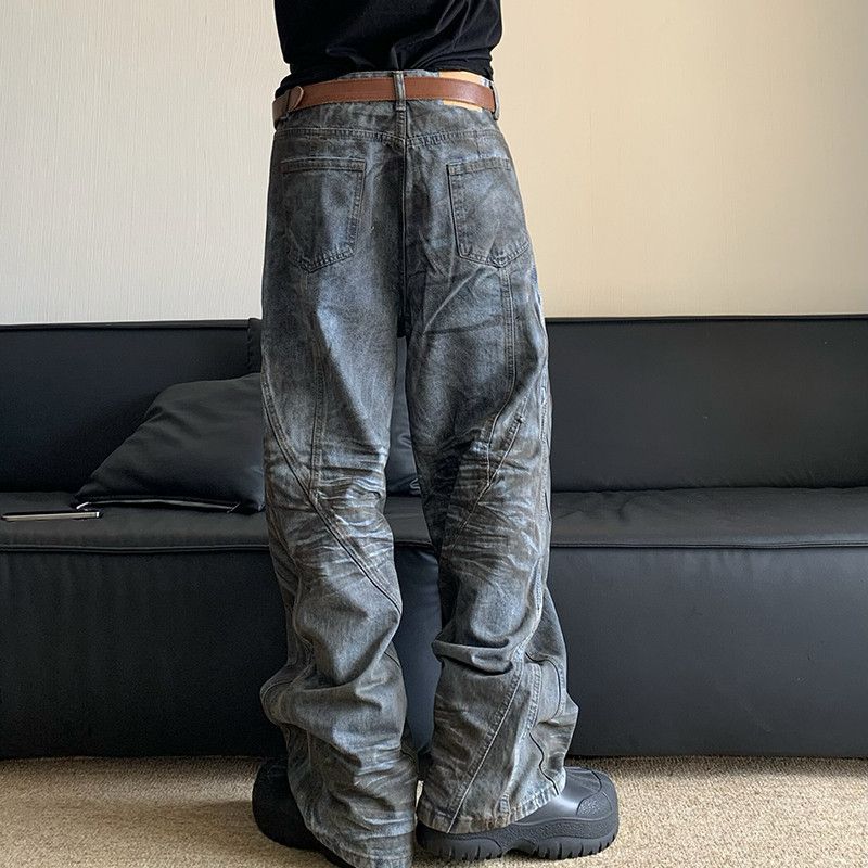 Jean × Vintage Mud Dyed Jeans Damaged Pleated Size US 29 - 3 Thumbnail