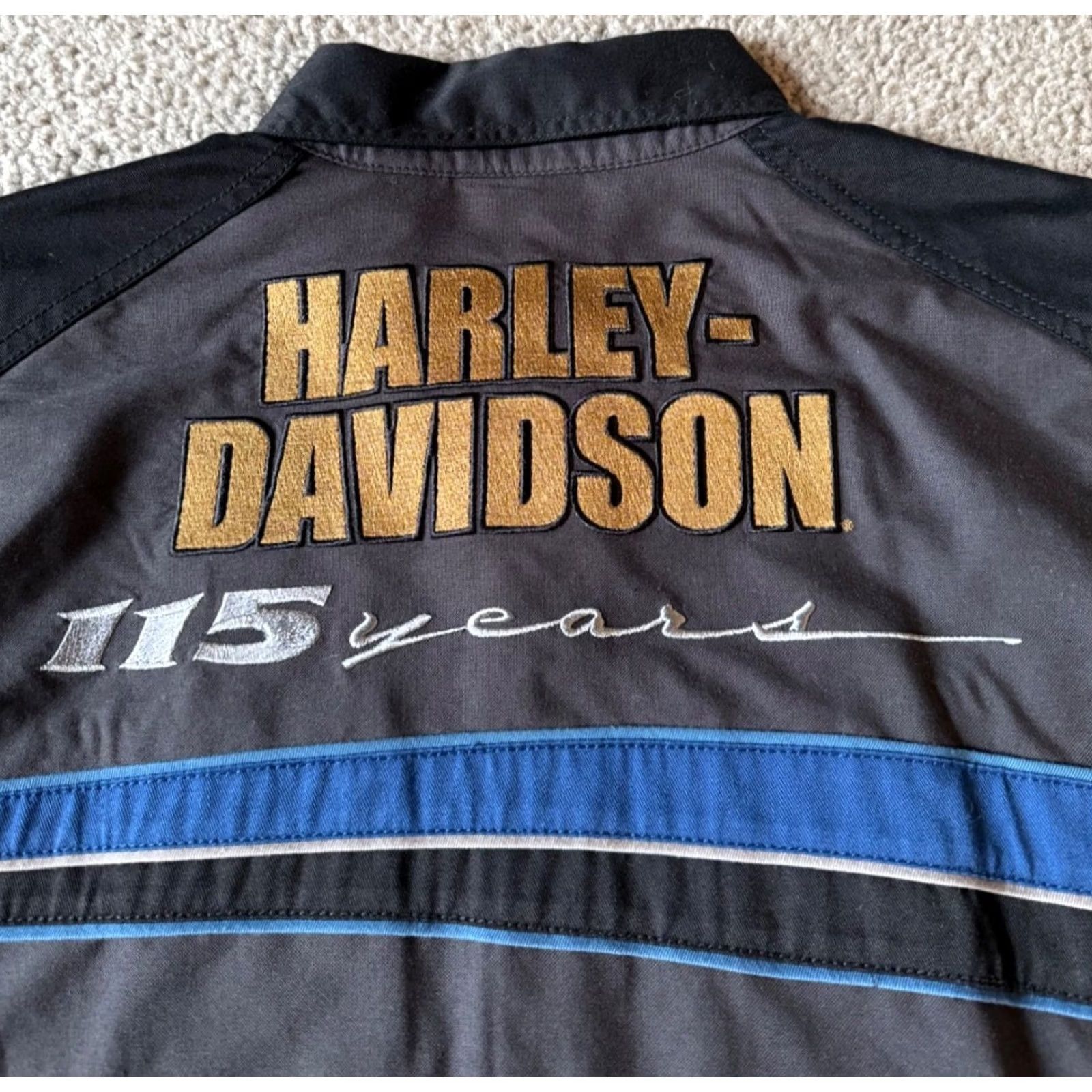 Harley Davidson Harley Davidson 115 Years Men's Embroidered Button Up Shirt Dark Gray/Black/Blue Medium Size US M / EU 48-50 / 2 - 4 Thumbnail