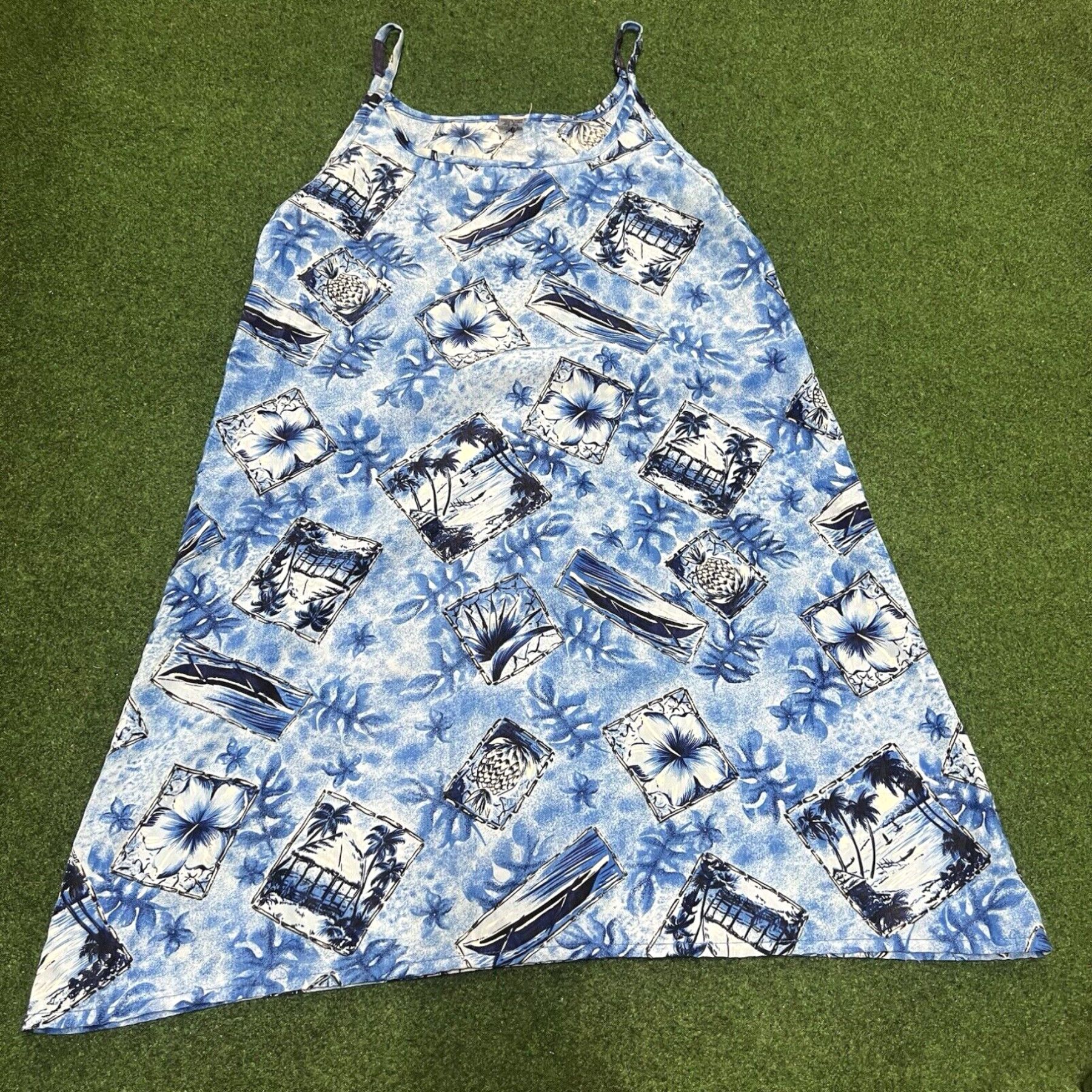 Vintage Vintage Womens Dress Maxi Blue Hawaiian Spaghetti Strap Sz L Swim Cover Up Size L / US 10 / IT 46 - 1 Thumbnail