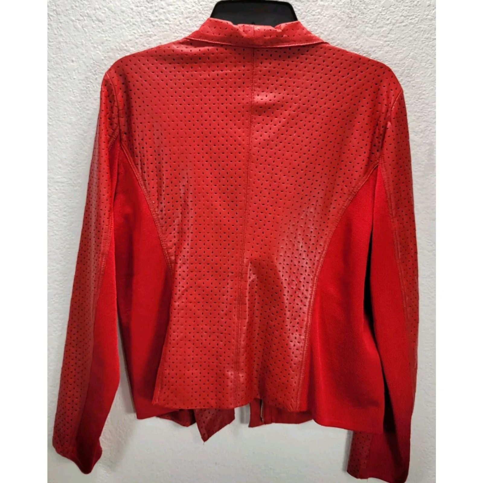 Vintage Peter Nygard Red Textured Cut Out Faux Leather Jacket Zip Up Knit Trim Sz 12 Ladies Shirt? Size XL / US 12-14 / IT 48-50 - 5 Thumbnail