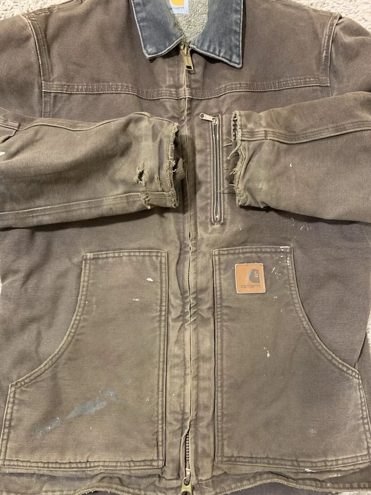 Carhartt Sherpa Lined Distressed C61DKB Jacket Size US M / EU 48-50 / 2 - 3 Thumbnail