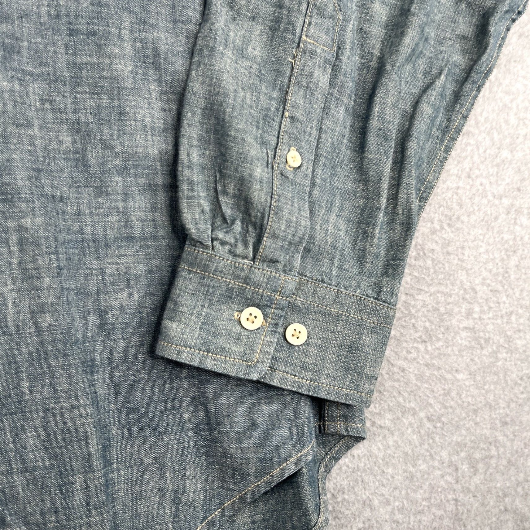 7 For All Mankind 7 For All Mankind Shirt Blue Denim 2XL Long Sleeve Button Up Collared Pocket Mens Size US XXL / EU 58 / 5 - 2 Thumbnail
