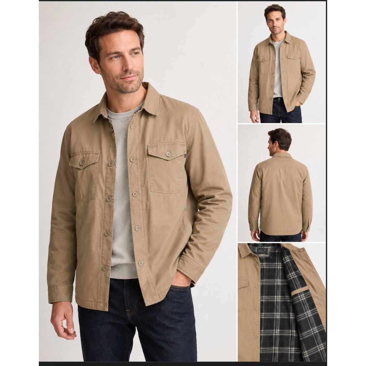 Valor Collective NWT Valor Men's Tan Trucker Plaid Lined Button Chore Jacket Size US L / EU 52-54 / 3 - 1 Thumbnail
