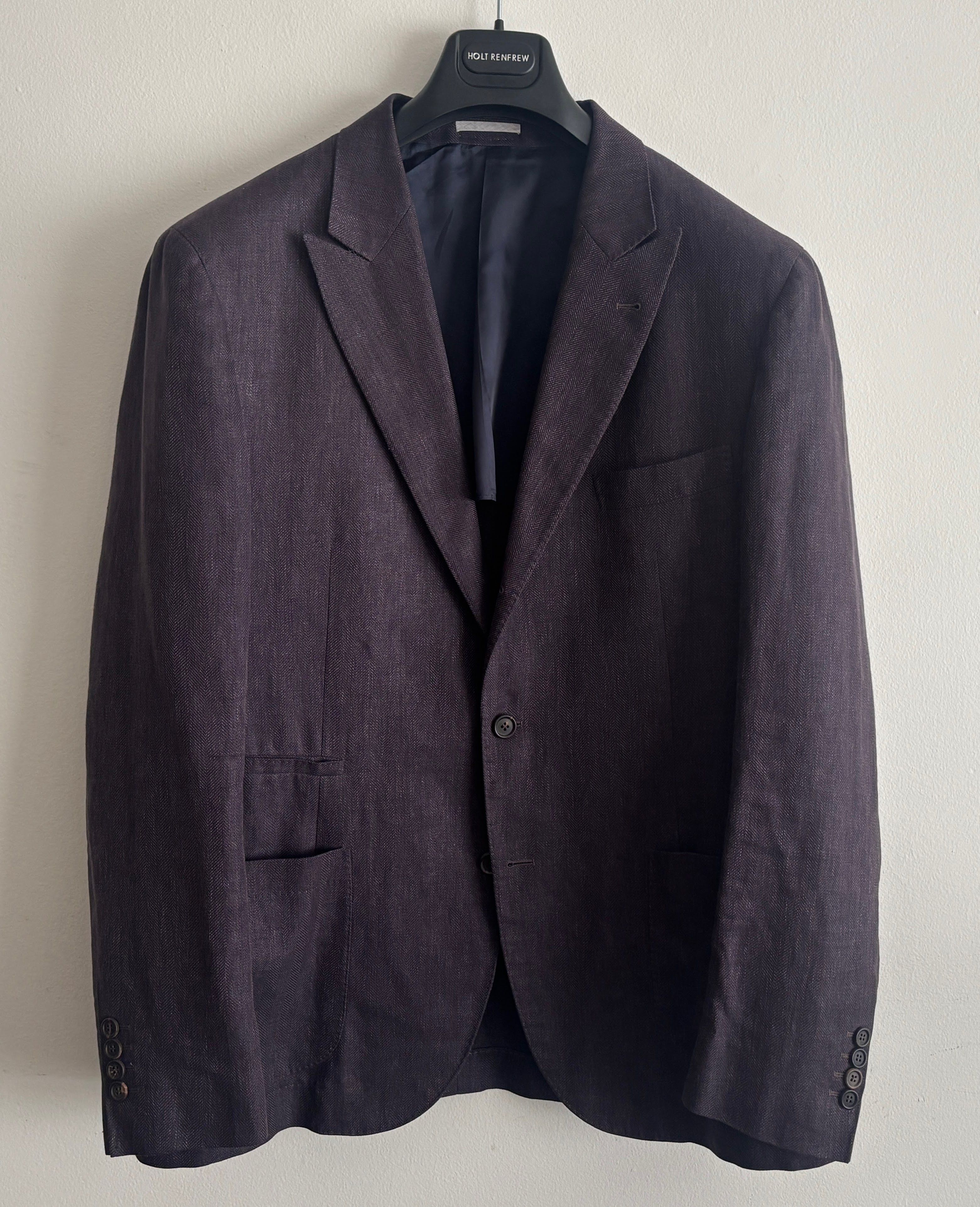 Brunello Cucinelli Unstructured Dark Plum/ Wine Wool Silk Linen Sport Coat 48 Size 48R - 2 Thumbnail
