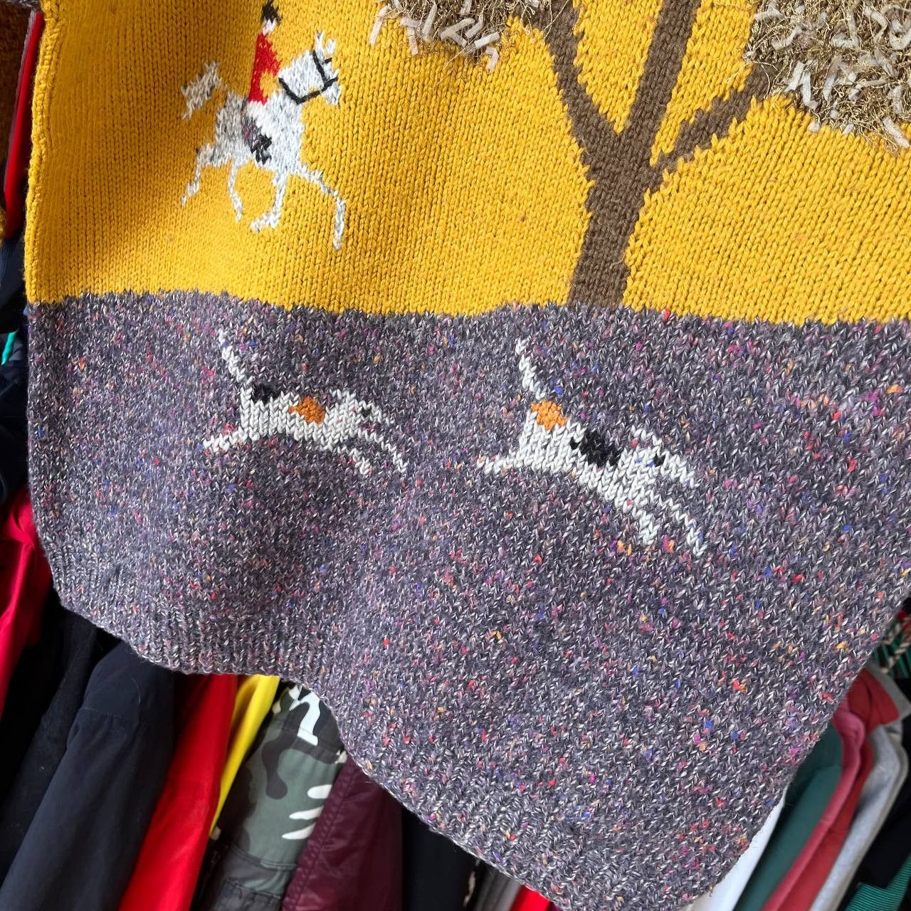 Vintage Hunting Horseman Dogs Printed Hand Knit Wool Sweater Jumper Size US M / EU 48-50 / 2 - 6 Thumbnail