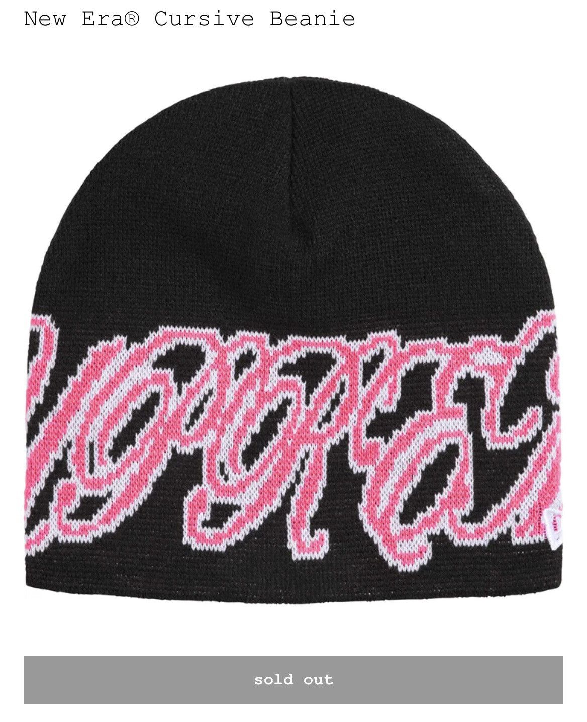 Supreme Supreme Cursive Beanie Black/Pink Size ONE SIZE - 1 Thumbnail