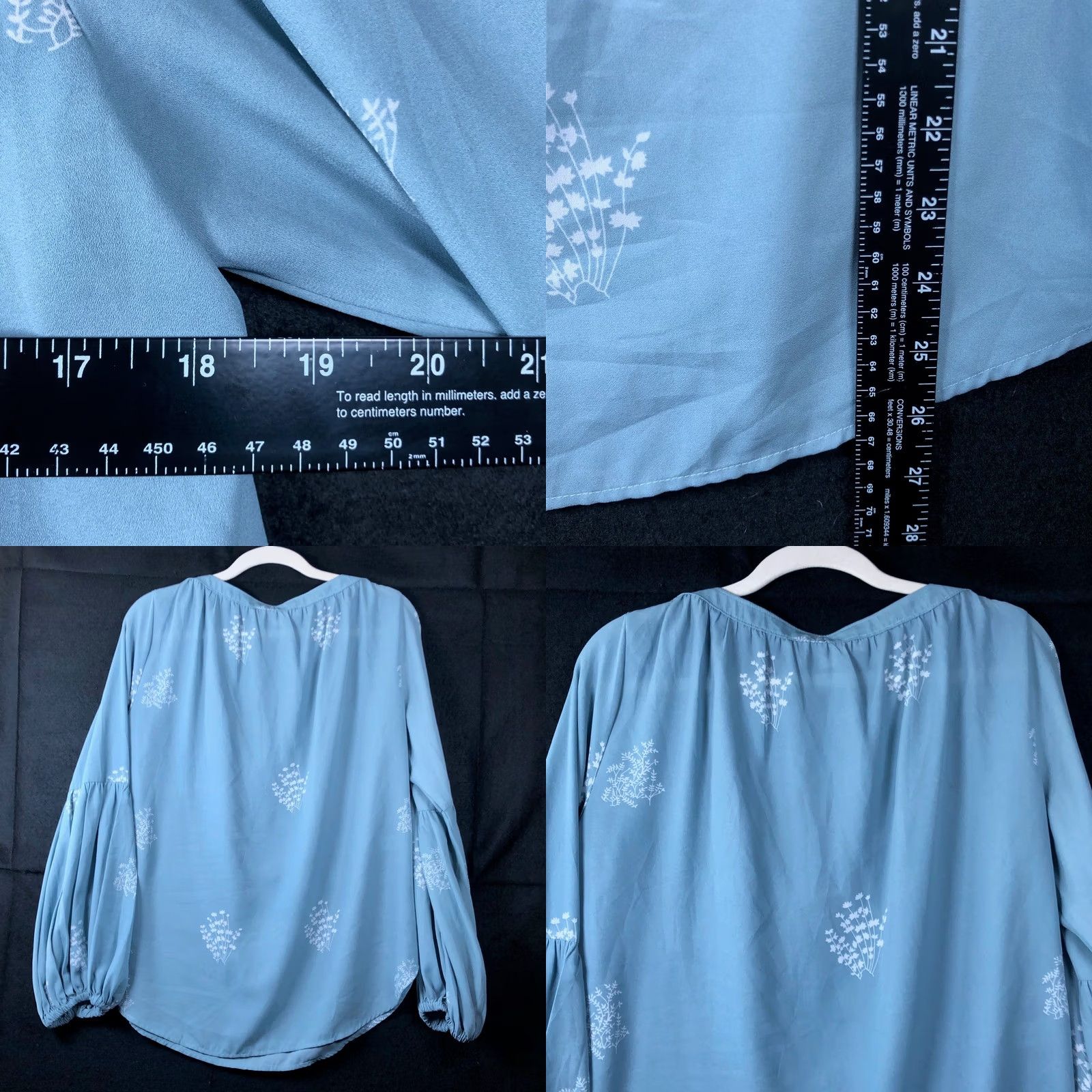 Loft LOFT Blouse Floral Boat Neck Long Balloon Sleeves M Women’s Blue White Size M / US 6-8 / IT 42-44 - 8 Thumbnail