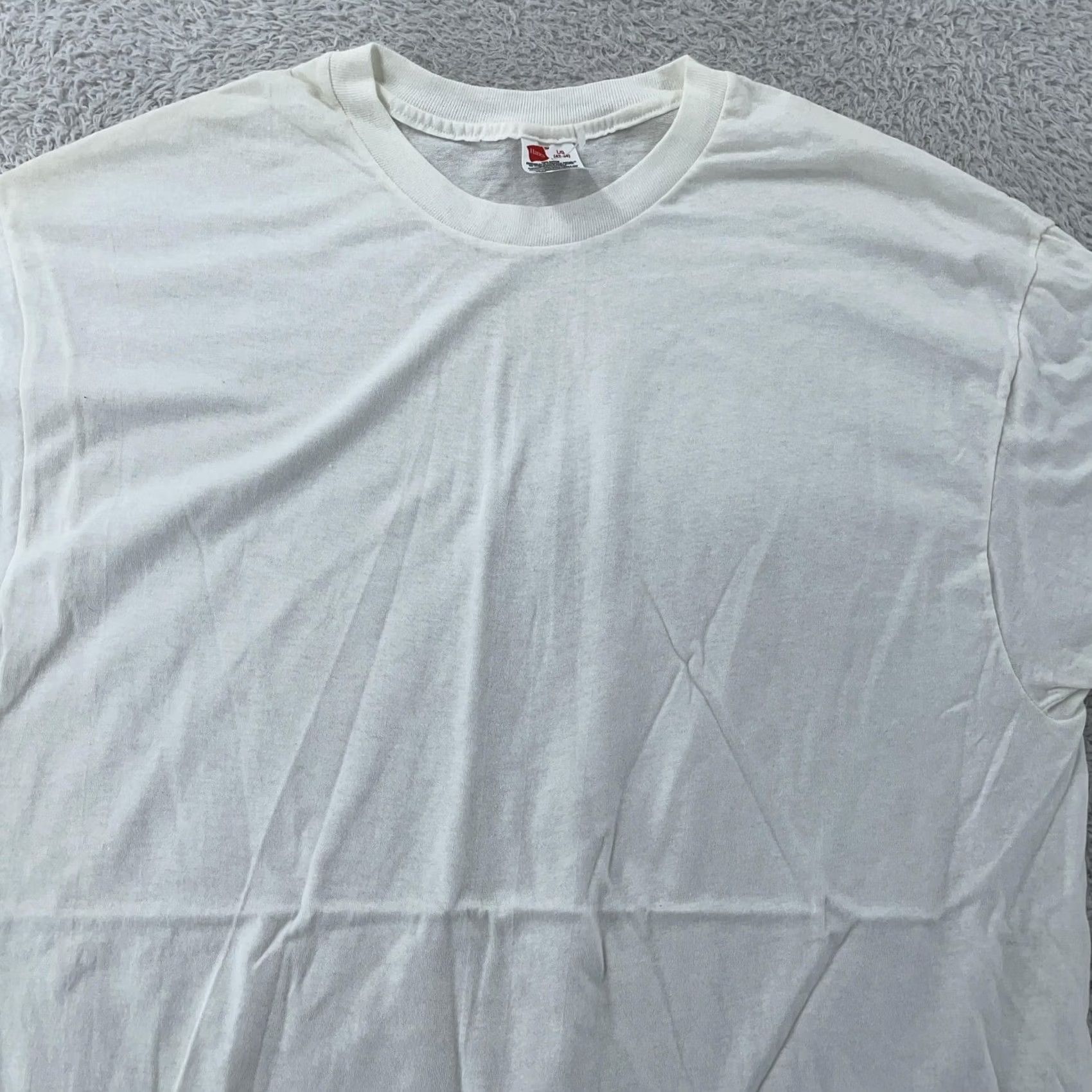 Hanes VINTAGE Hanes Shirt Mens M White Crew Neck Short Sleeve Cotton T-Shirt Plain Tee Size US M / EU 48-50 / 2 - 2 Thumbnail
