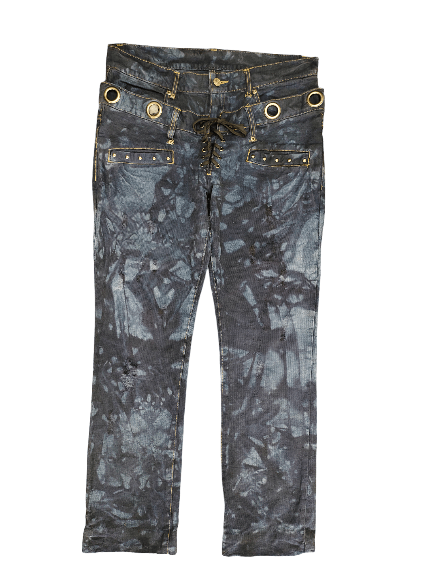 Japanese Brand PPFM Inspire Japanese Double Waist Distressed Dye Jeans 35 Size US 35 - 1 Thumbnail