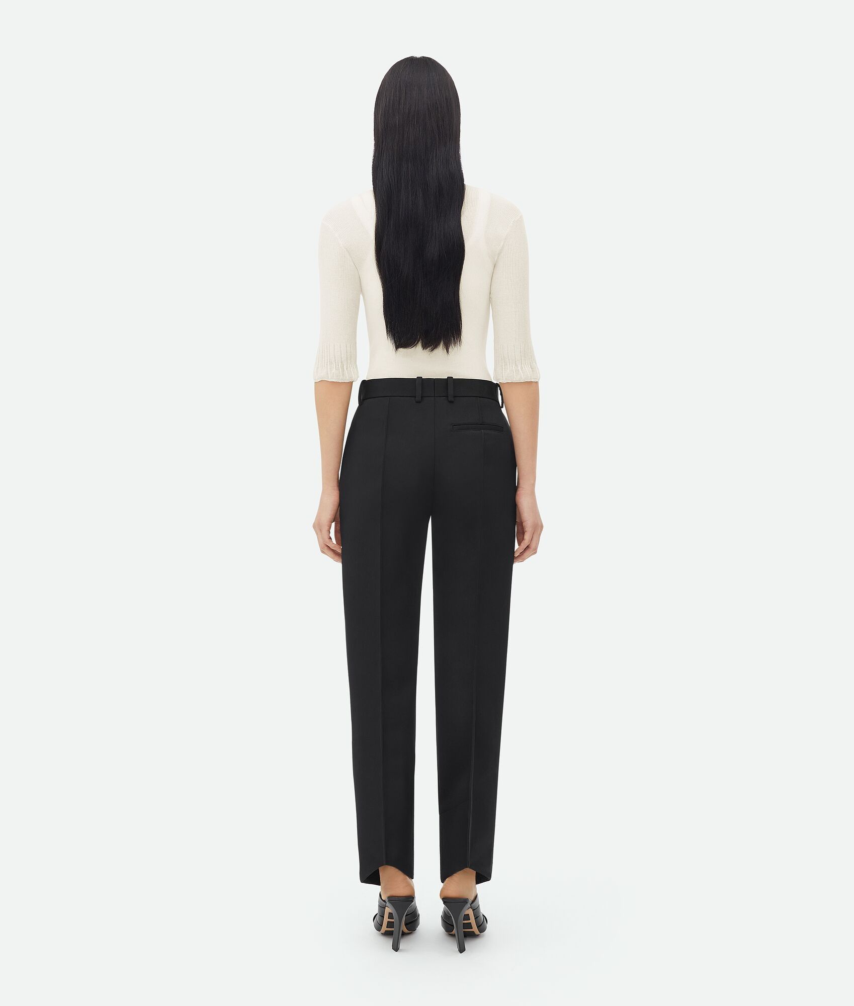 Bottega Veneta o1n1vont1224 Curved Shape Wool Trousers in Black Size 27" / US 4 / IT 40 - 3 Thumbnail