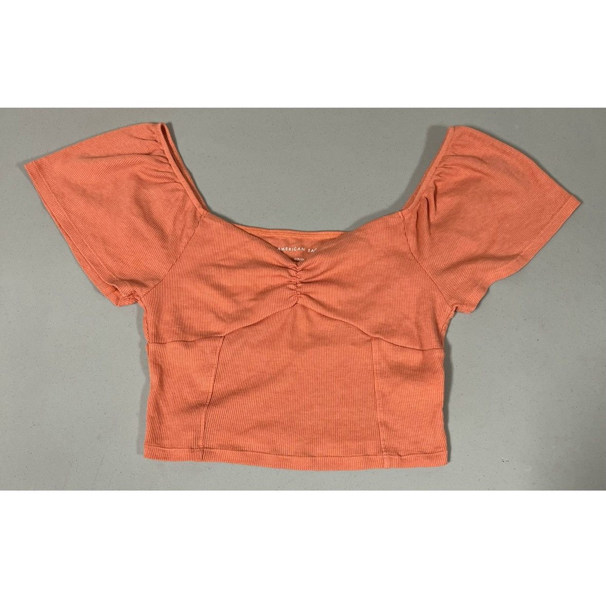 American Eagle Outfitters Orange Solid Flounce Sleeve Crop Top Shirt Blouse Size S 🍊✨ Size S / US 4 / IT 40 - 1 Thumbnail