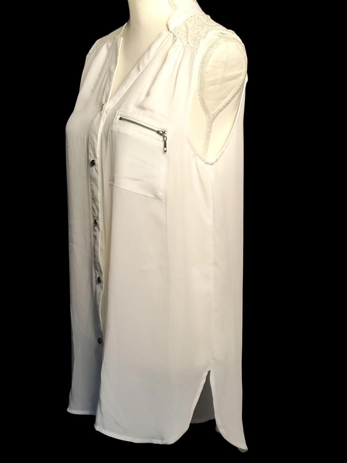 Designer Sleeveless White Button-Up Blouse Zip Pocket by My Michelle Size ONE SIZE - 3 Thumbnail