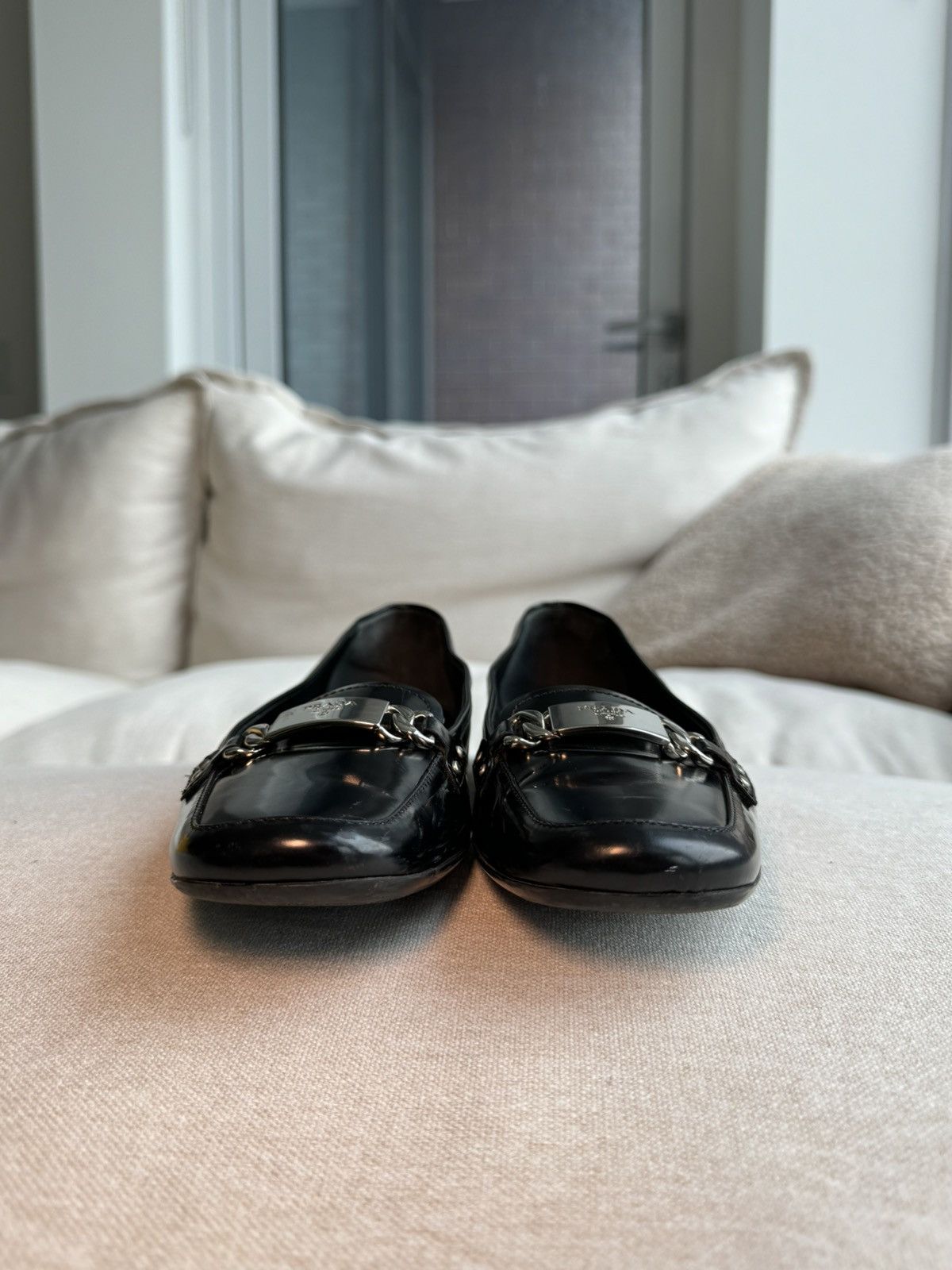 Prada Prada Silver Chain leather black ballet flats Size US 7 / IT 37 - 8 Thumbnail