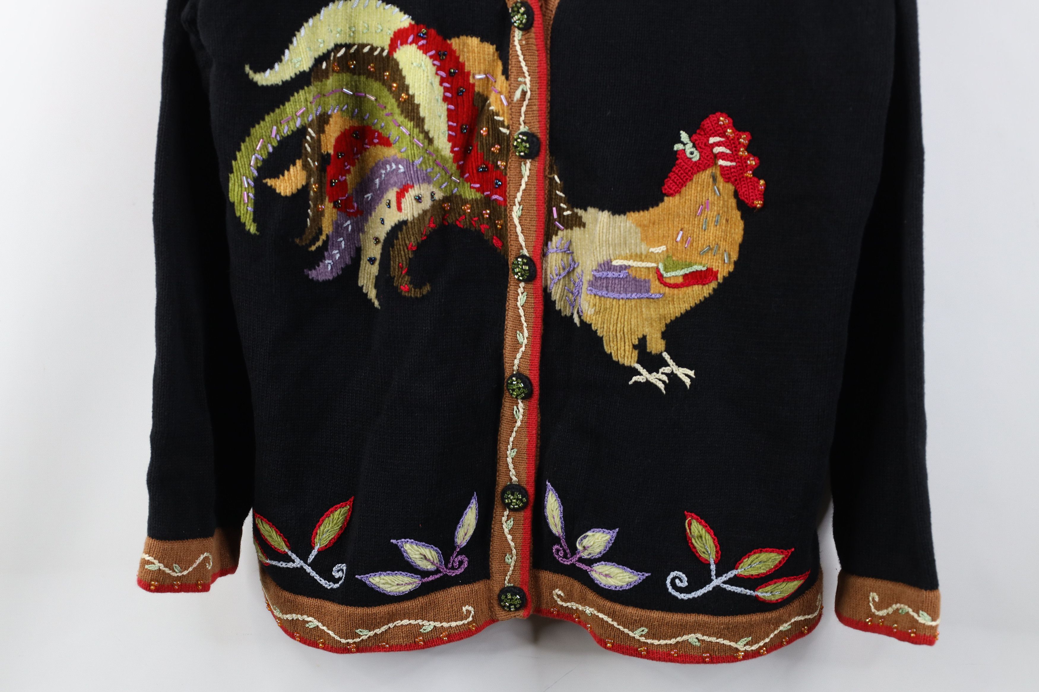 Vintage Vintage 90s Streetwear Embroidered Chicken Cardigan Sweater Size L / US 10 / IT 46 - 3 Thumbnail