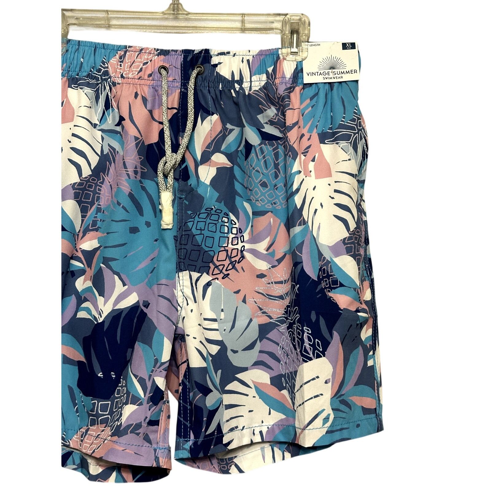 Other Vintage Swim Mens Multi Leaf Print Drawstring Swim Trunks XL Size US 34 / EU 50 - 3 Thumbnail