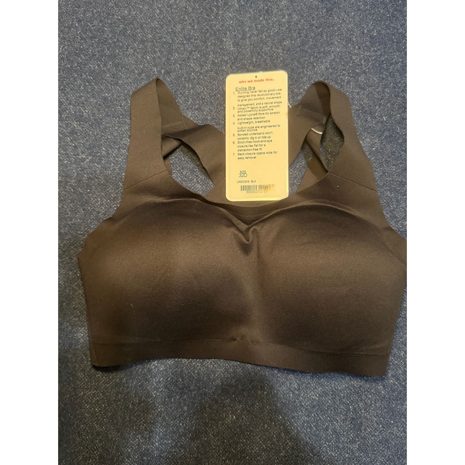 Lululemon Lululemon Enlite Running Bra 32D Back Closure Black New Size ONE SIZE - 1 Thumbnail