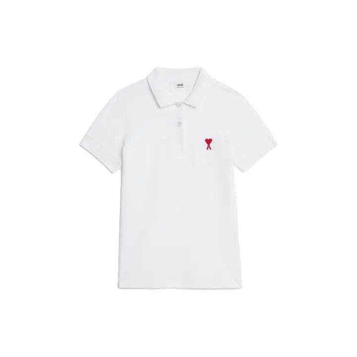 AMI AMIPARIS White Polo with Heart Logo 0079 Size M / US 6-8 / IT 42-44 - 1 Thumbnail