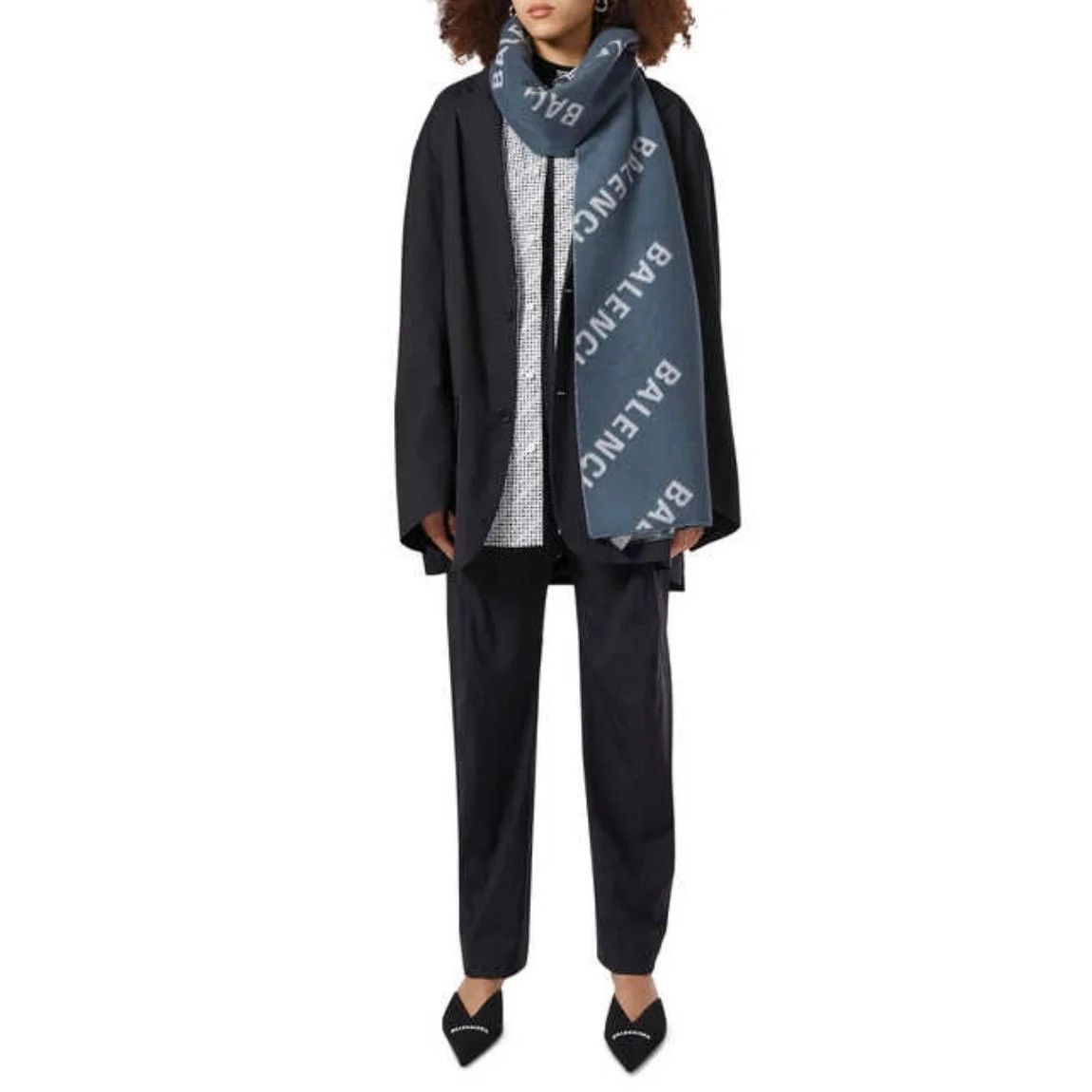 Balenciaga Balenciaga Monogram All Over Logo Wool Scarf Size ONE SIZE - 2 Thumbnail