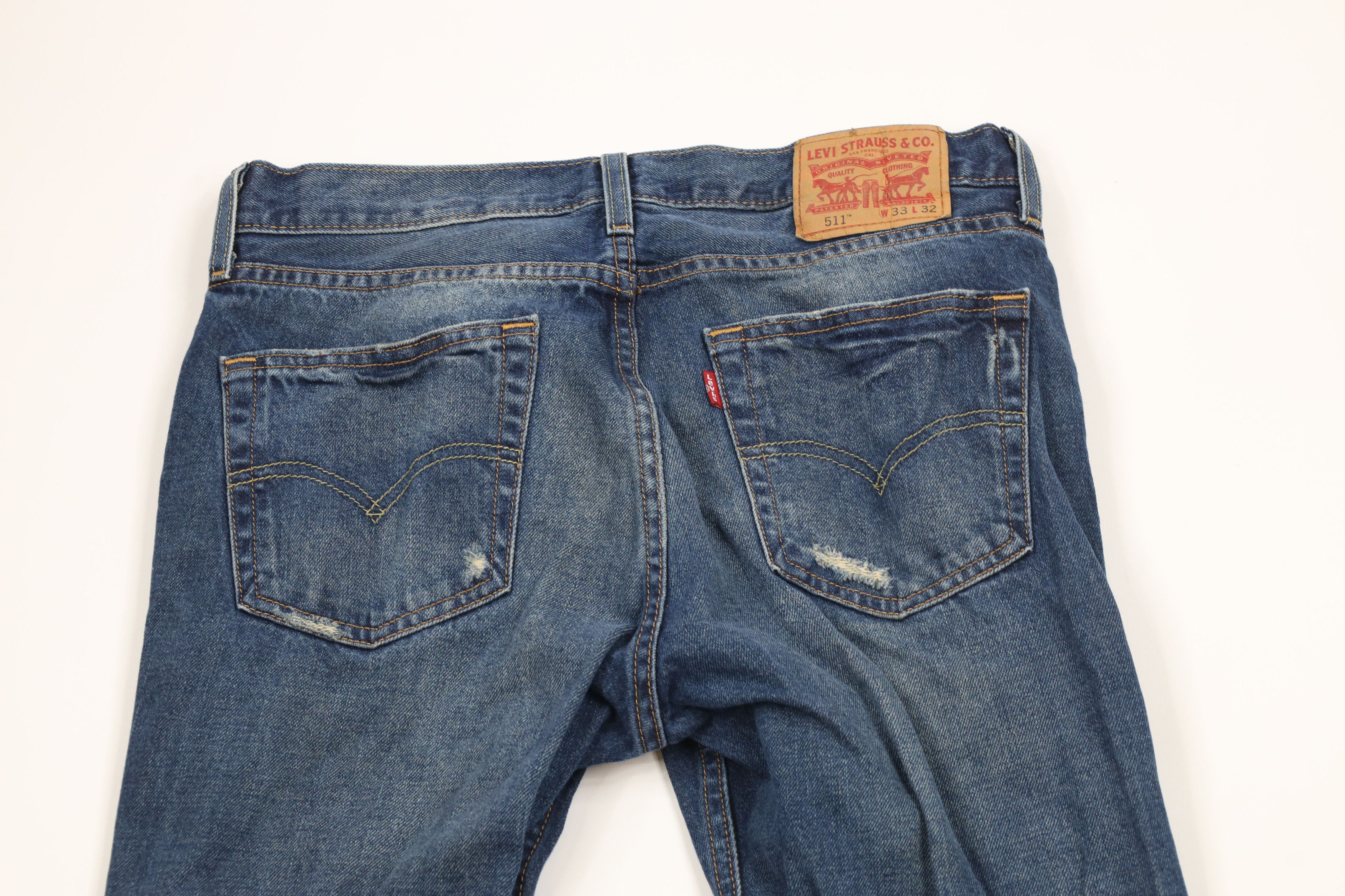 Levi's × Vintage Vintage Y2K Levis Ripped Slim Fit Denim Jeans Blue Cotton Size US 33 - 12 Thumbnail