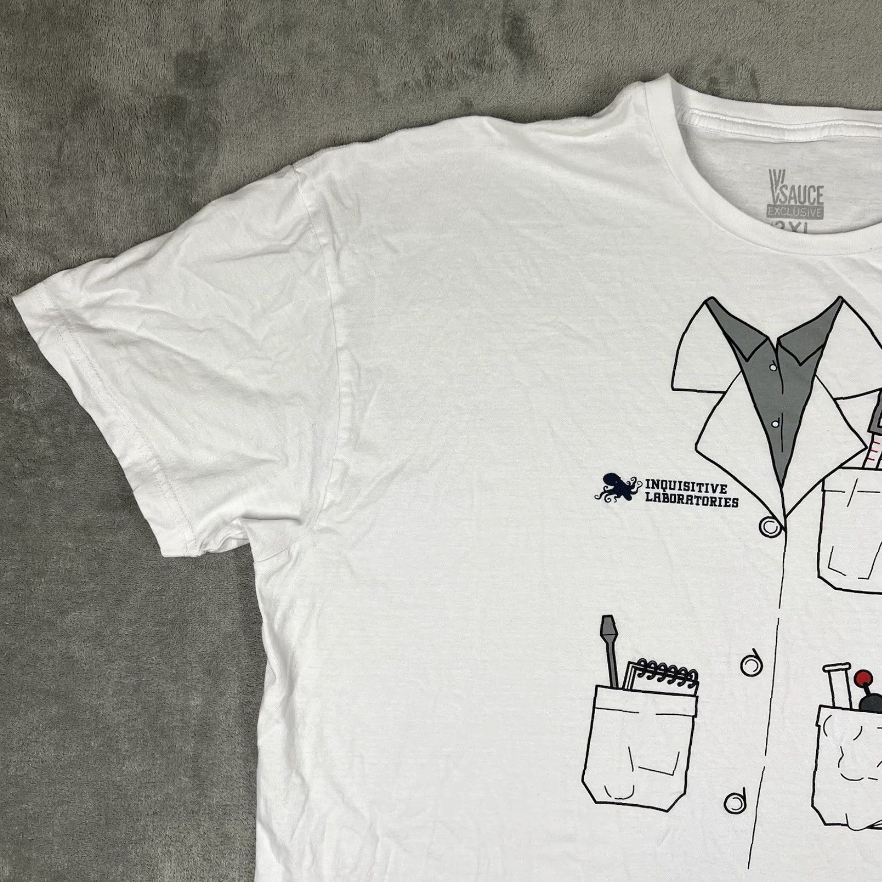 Vintage VSauce Mens T-Shirt 3XL White Cotton Graphic Print Coat Scientist Logo Crew Neck Short Sleeve Shirt Regular Fit Size US XXL / EU 58 / 5 - 2 Thumbnail