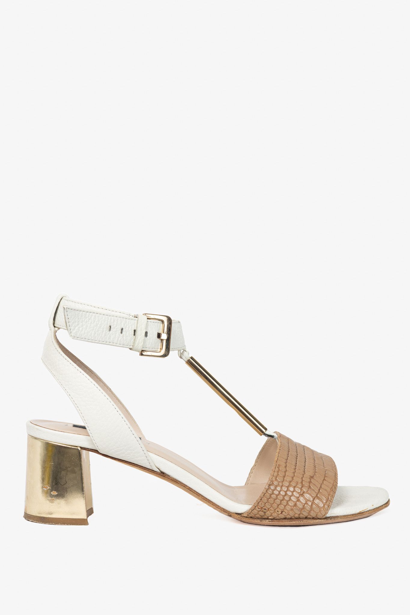 Escada Escada SS14 Snakeskin-Embossed T-Strap Mirror-Heel Sandals Size US 7.5 / IT 37.5 - 1 Thumbnail