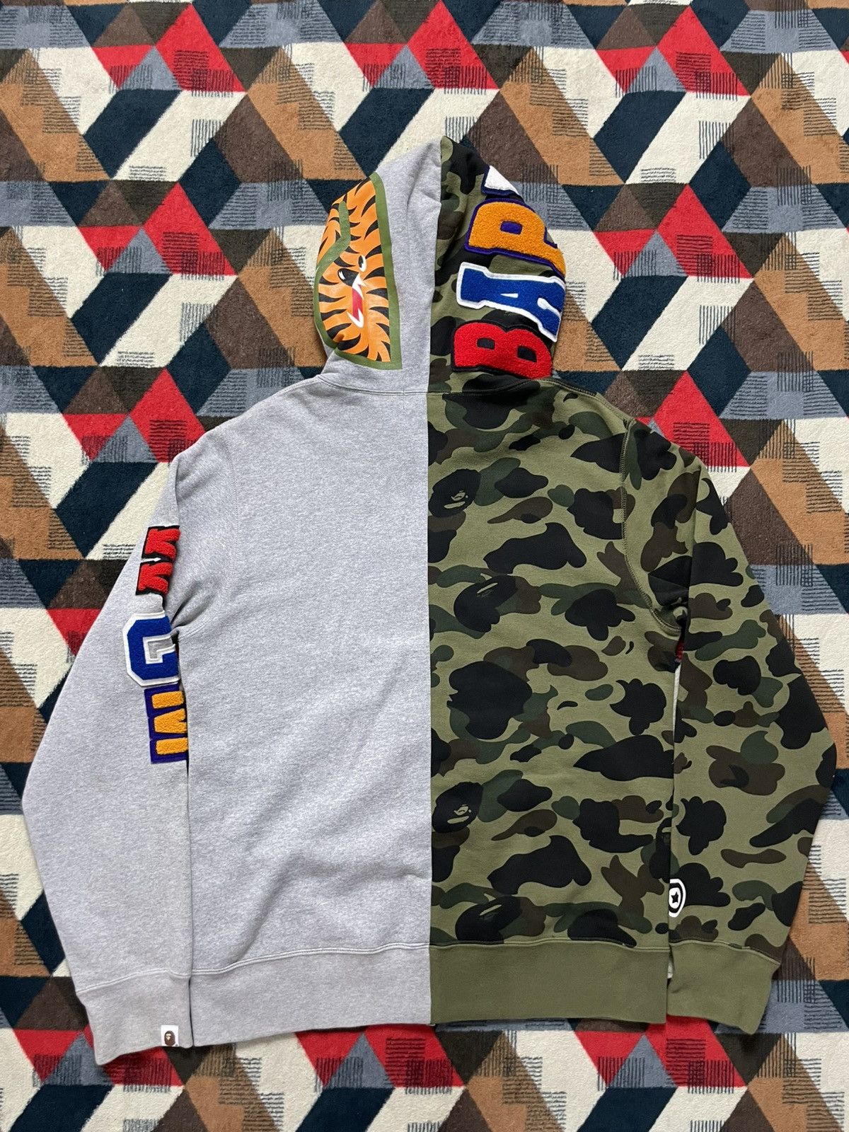 Bape Bape Split Camo/Grey Zip Hoodie Size US L / EU 52-54 / 3 - 8 Thumbnail