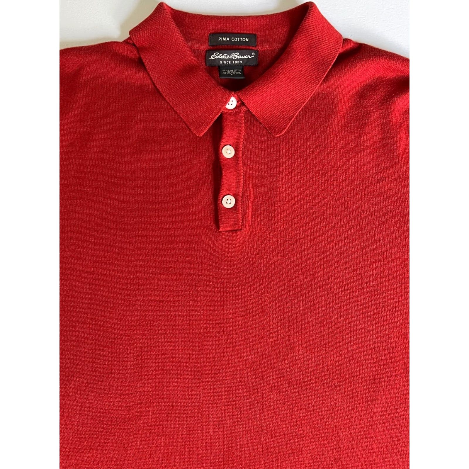 Eddie Bauer VINTAGE Eddie Bauer Polo Shirt Men’s Knit Pima Cotton Made in UK Size L Red Short Sleeve Collared 100% Pima Cotton Classic Preppy Casual Men’s Polo Size US L / EU 52-54 / 3 - 3 Thumbnail