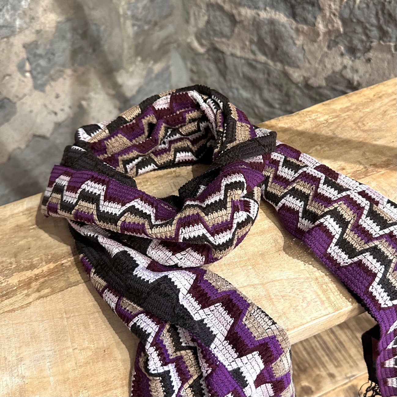 Missoni Missoni Purple Beige Zigzag Chenille Scarf Size ONE SIZE - 3 Thumbnail