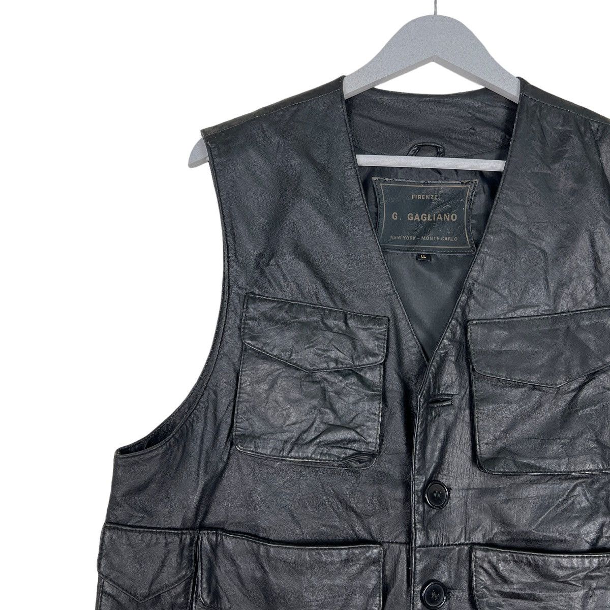 Designer 🔥 G. GAGLIANO CARGO LEATHER TANK TOP VEST Size US L / EU 52-54 / 3 - 7 Thumbnail