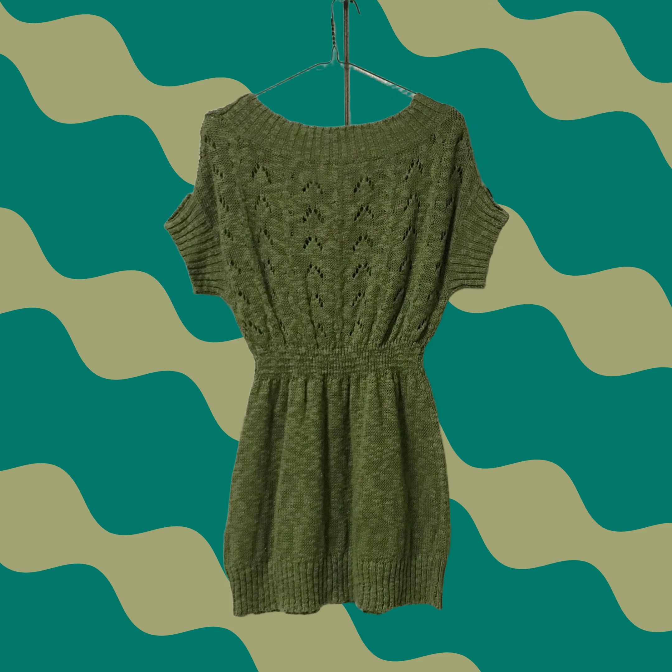 Vintage Maurices Women Olive Green Empire Waist Open-Knit Cap Sleeve Tunic Sweater L Size L / US 10 / IT 46 - 1 Thumbnail